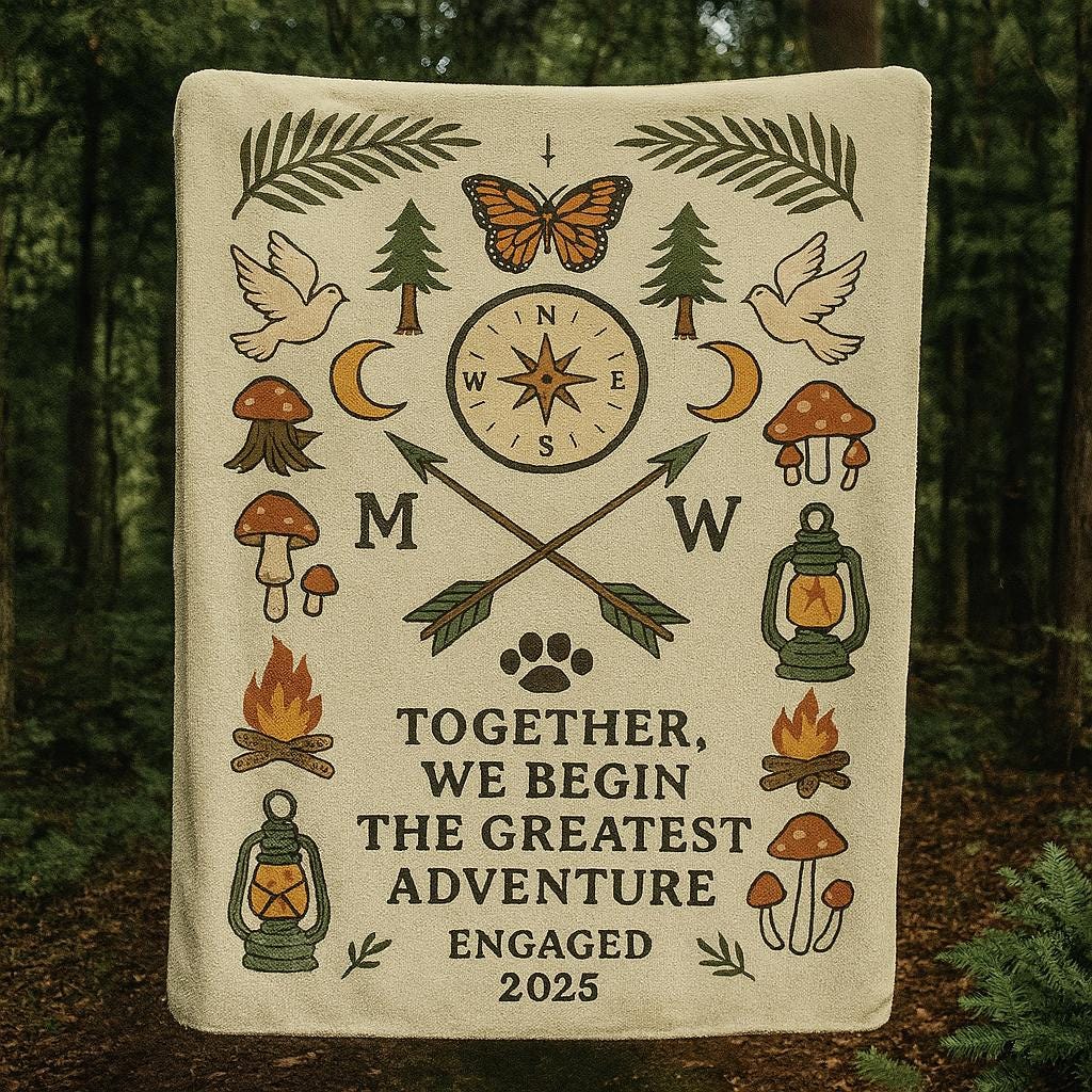 Engagement Adventure Blanket, Personalized Camping Couple Gift, Forest Boho Throw, Together We Begin Blanket, Nature Love Decor