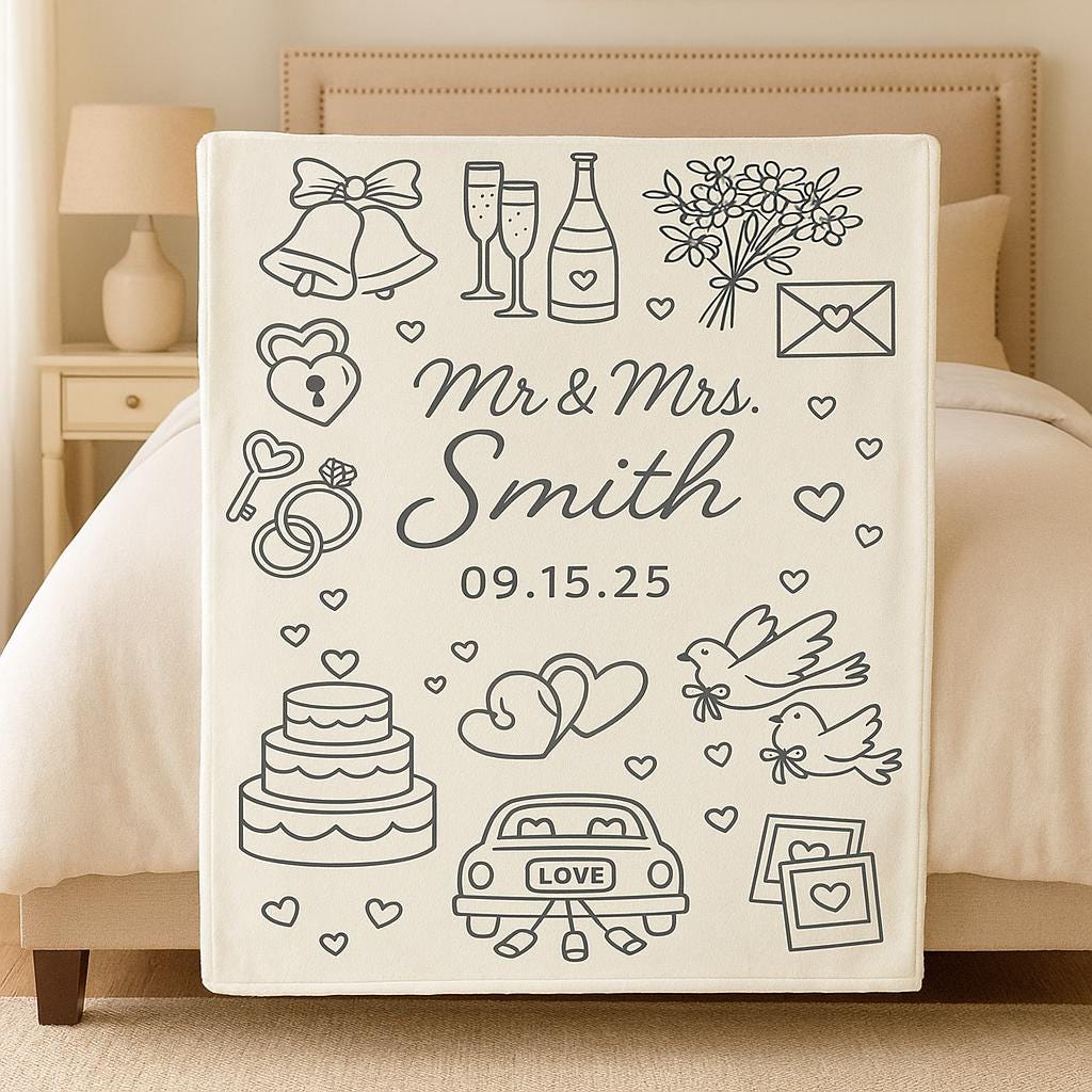 Personalized Wedding Blanket, Mr and Mrs Custom Name Throw, Marriage Date Gift, Newlywed Keepsake, Bride and Groom Blanket