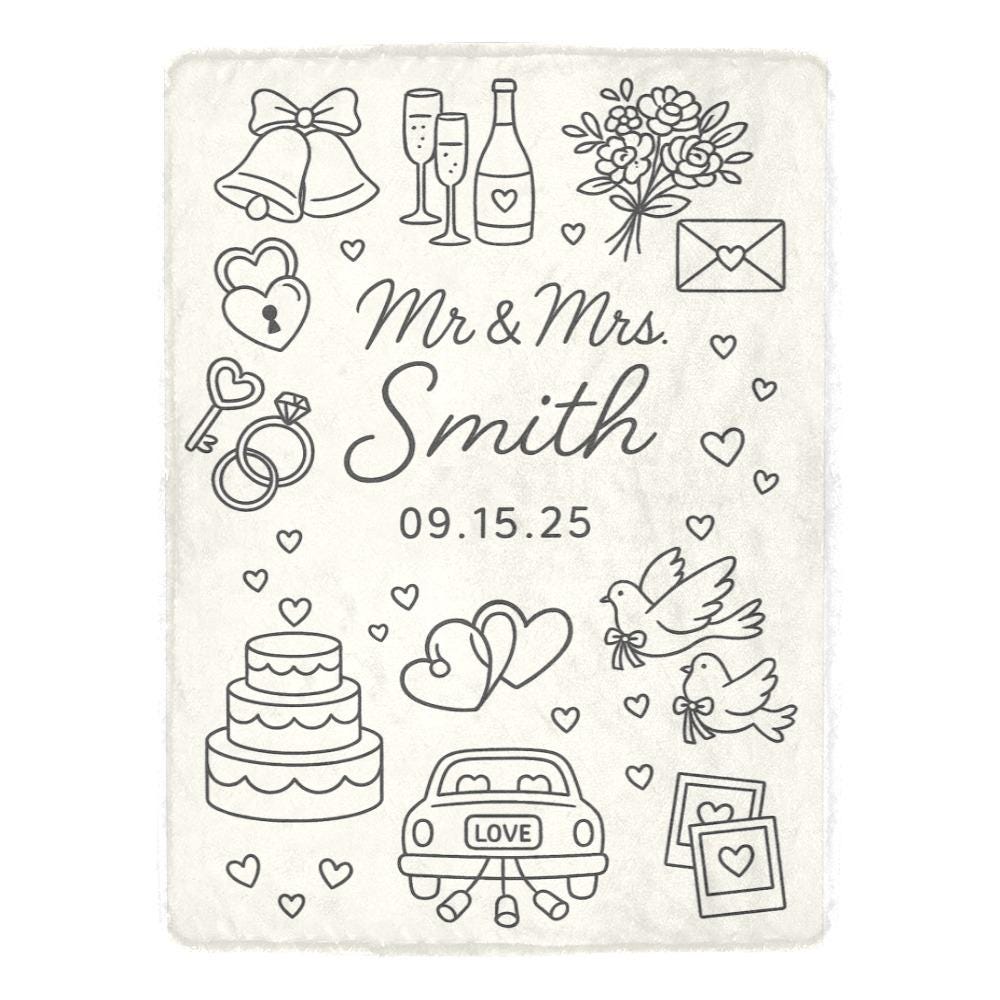 Personalized Wedding Blanket, Mr and Mrs Custom Name Throw, Marriage Date Gift, Newlywed Keepsake, Bride and Groom Blanket