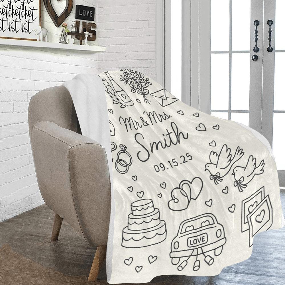 Personalized Wedding Blanket, Mr and Mrs Custom Name Throw, Marriage Date Gift, Newlywed Keepsake, Bride and Groom Blanket