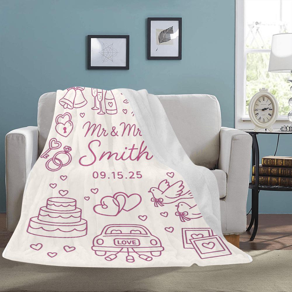 Mr and Mrs Wedding Blanket, Personalized Couple Throw, Marriage Date Keepsake, Bride and Groom Gift, Custom Anniversary Blanket