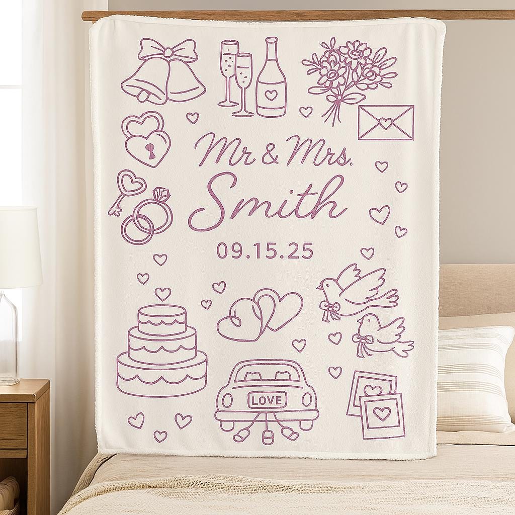 Mr and Mrs Wedding Blanket, Personalized Couple Throw, Marriage Date Keepsake, Bride and Groom Gift, Custom Anniversary Blanket
