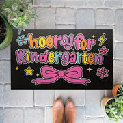 Hooray for Kindergarten Doormat – Cute Classroom Welcome Mat, Colorful Bow Design Rug, Back to School Decor for Teachers, Students, Staffs