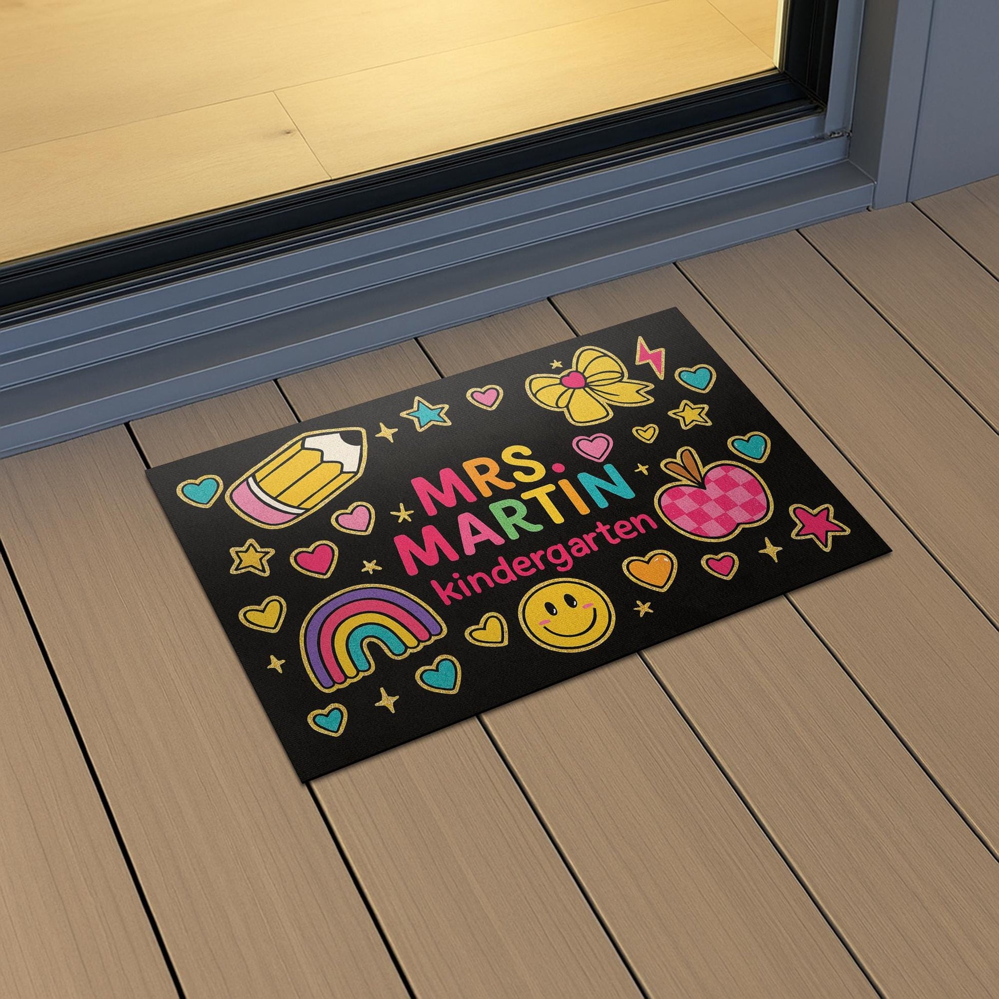 Teacher Kindergarten Doormat, Personalized Teacher Welcome Mat, Cute Rainbow Smile Design Rug, Back to School Classroom Decor, Preschool Mat