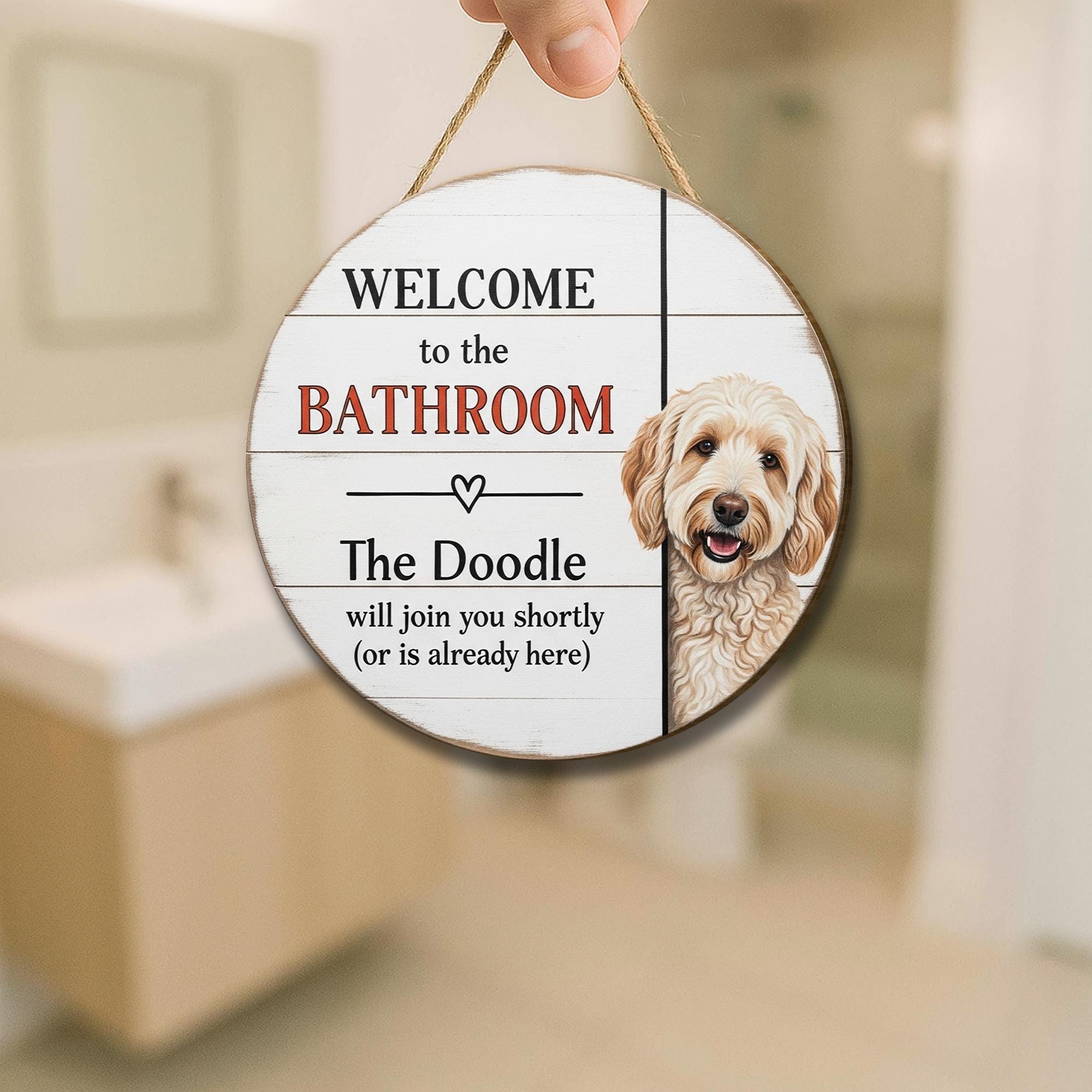 Funny Doodle Bathroom Sign, Custom Dog Lover Bathroom Decor, Welcome Wooden Wall Plaque, Labradoodle Home Gift, Cute Dog Room Sign