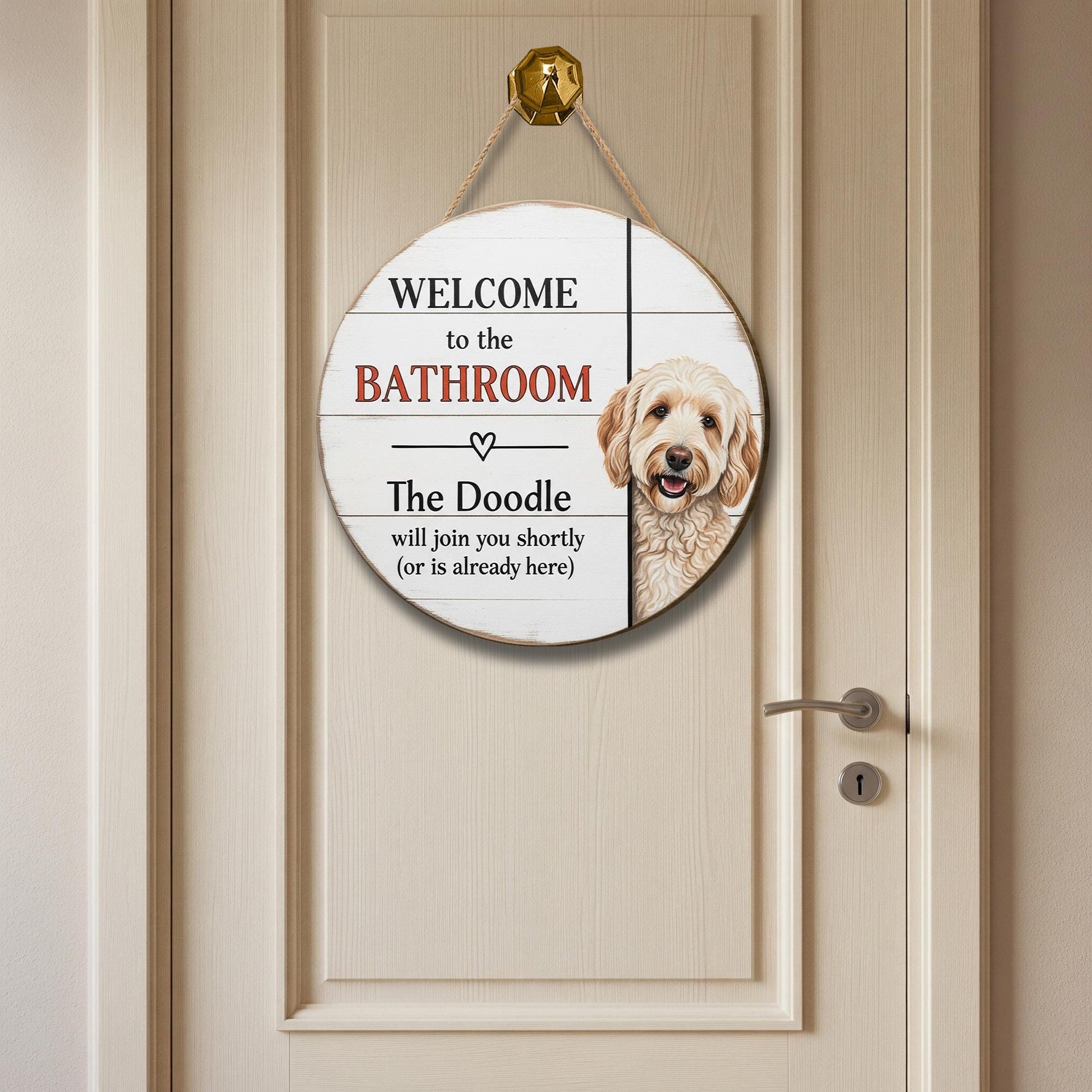 Funny Doodle Bathroom Sign, Custom Dog Lover Bathroom Decor, Welcome Wooden Wall Plaque, Labradoodle Home Gift, Cute Dog Room Sign