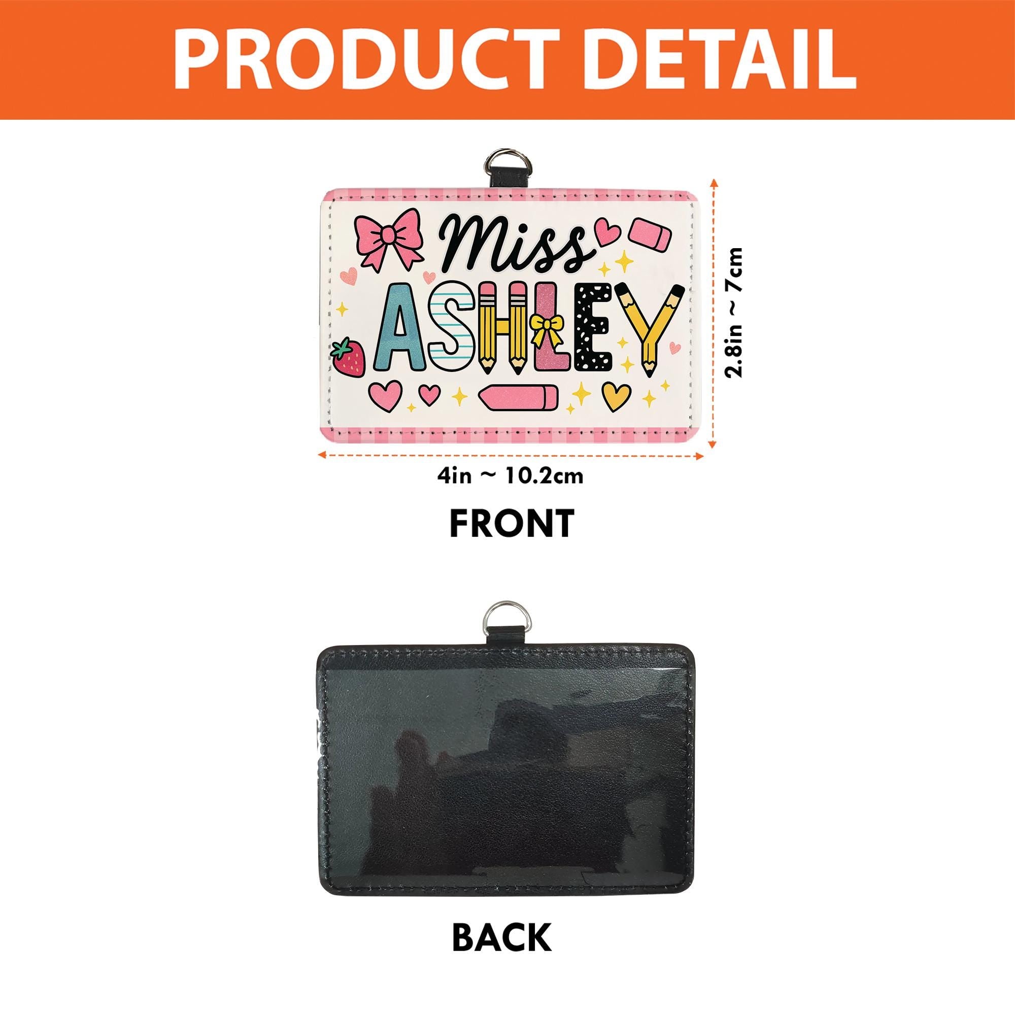 Personalized Teacher Badge Holder, Cute Name Tag for Miss Ashley, Custom ID Card with Pink Design, Back to School Teacher Gift