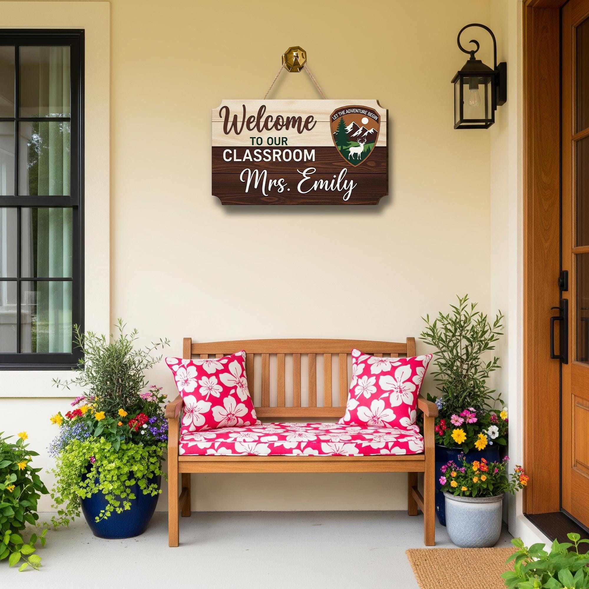 Welcome to Our Classroom Sign, Personalized Teacher Door Sign, Rustic Wood Classroom Decor, Adventure Theme Teacher Gift