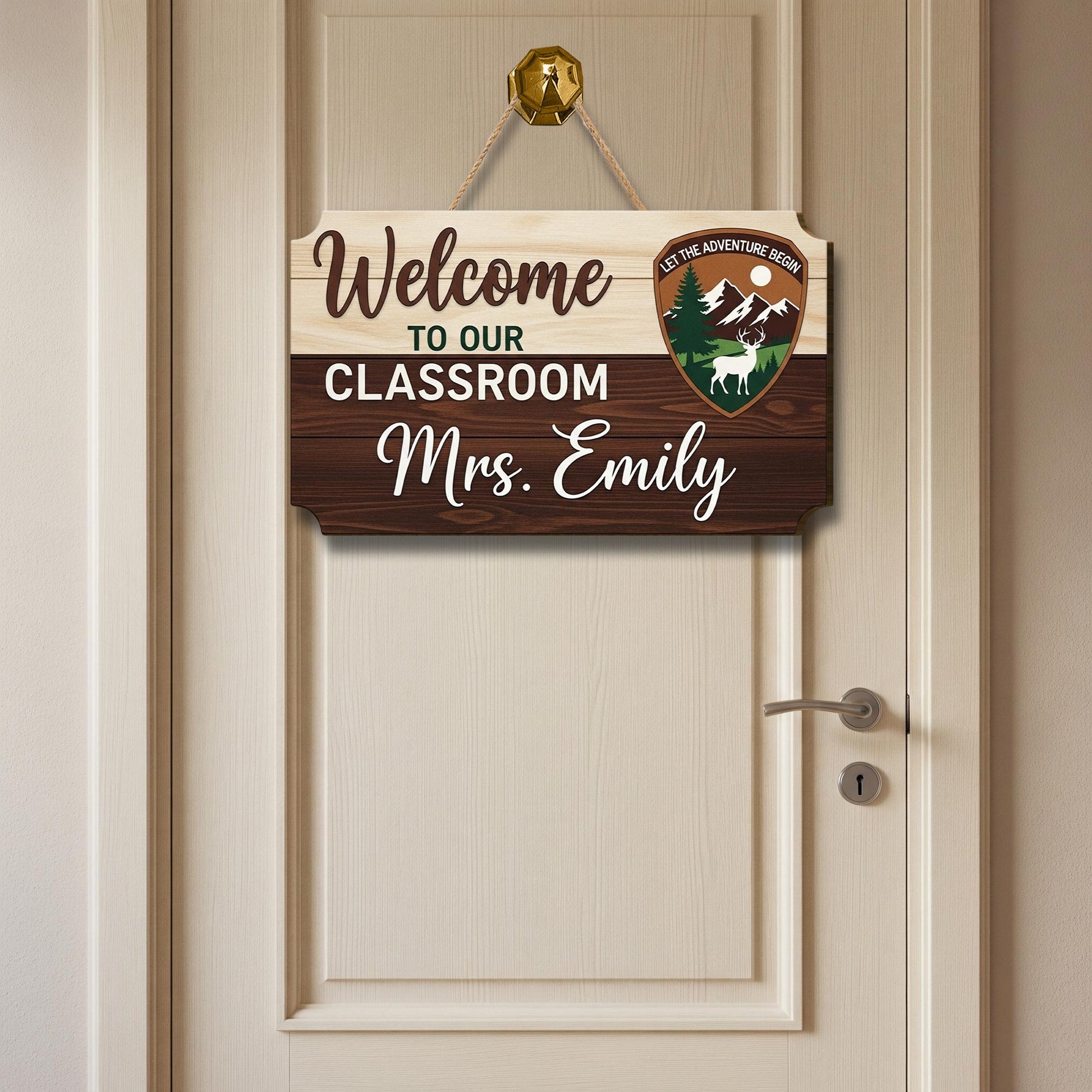 Welcome to Our Classroom Sign, Personalized Teacher Door Sign, Rustic Wood Classroom Decor, Adventure Theme Teacher Gift