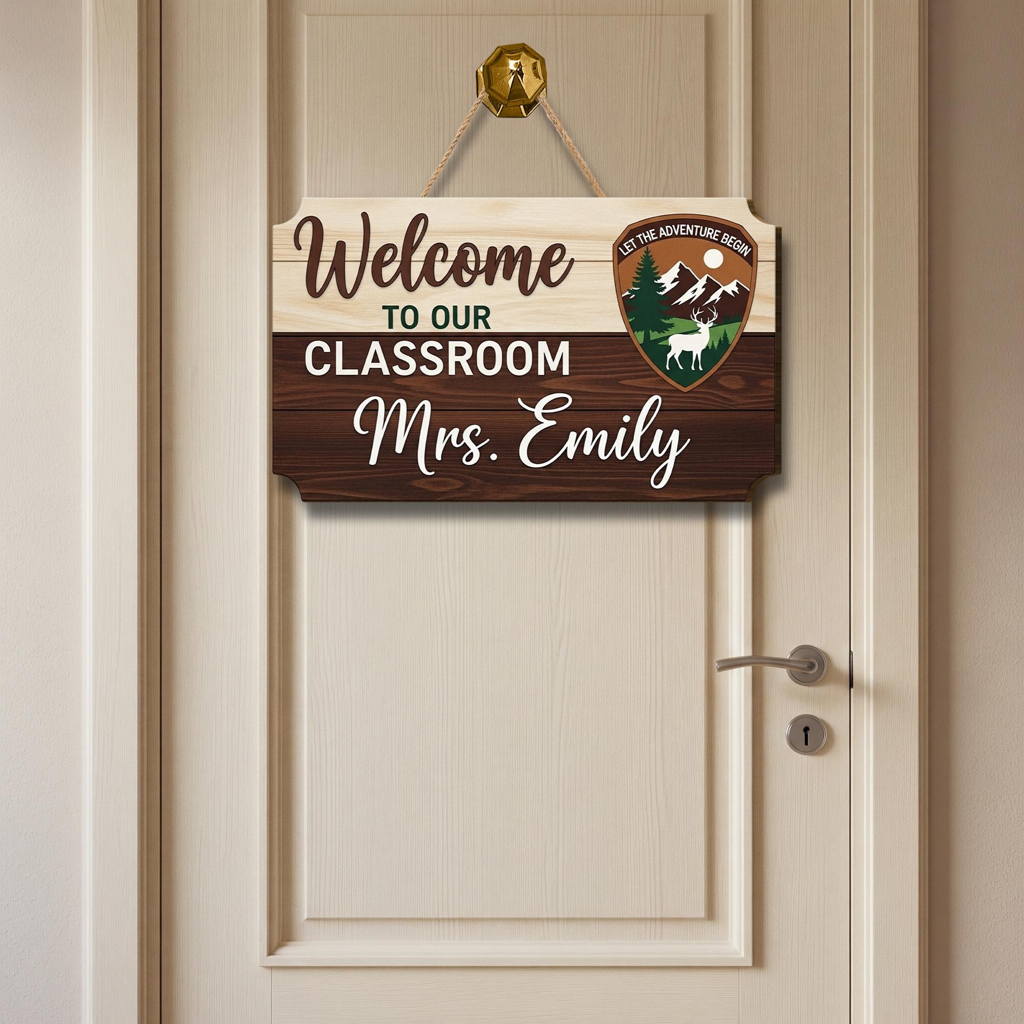Welcome to Our Classroom Sign, Personalized Teacher Door Sign, Rustic Wood Classroom Decor, Adventure Theme Teacher Gift