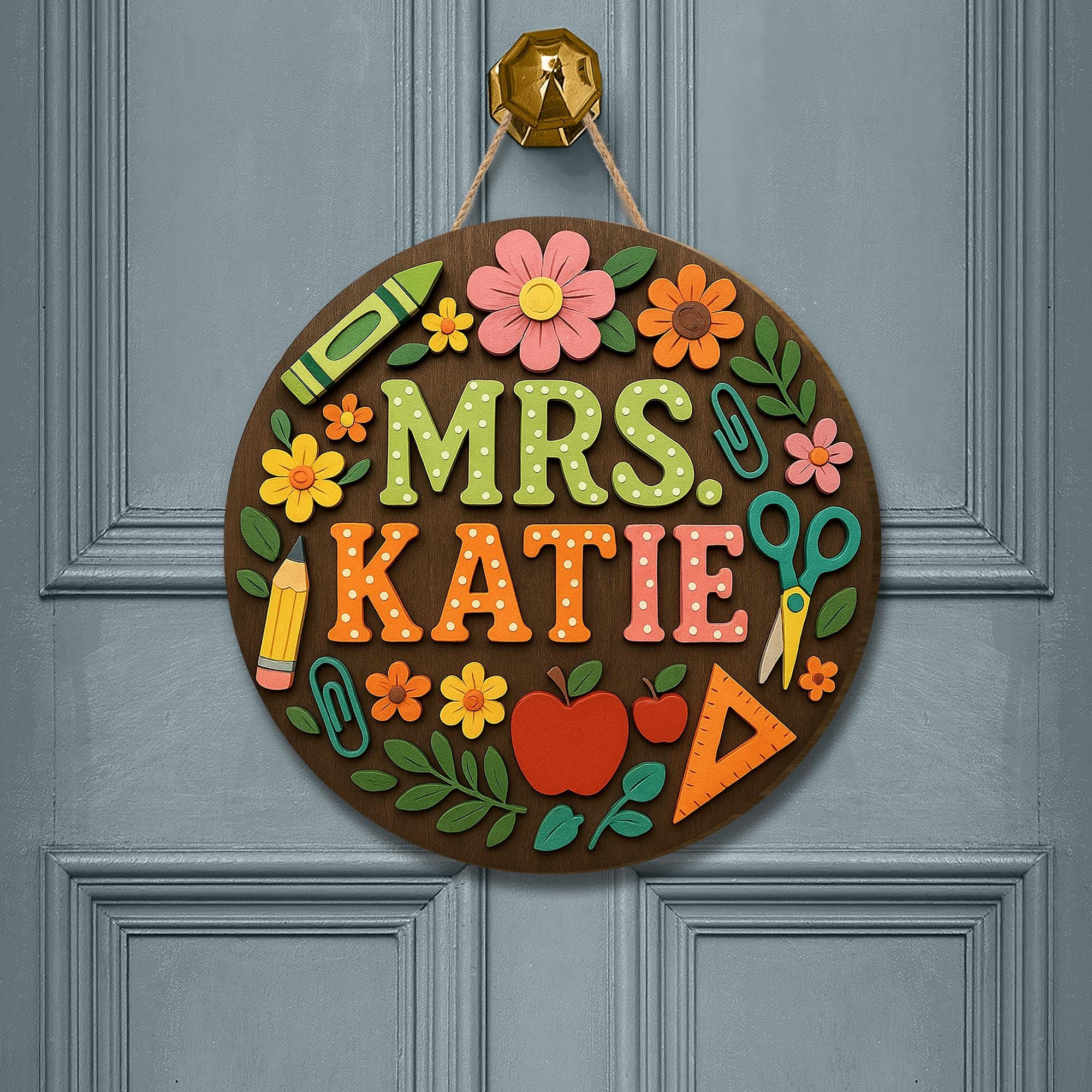 Personalized 3D Teacher Door Sign, Custom Classroom Name Sign, Back to School Gift, Wood Teacher Plaque, Colorful School Decor