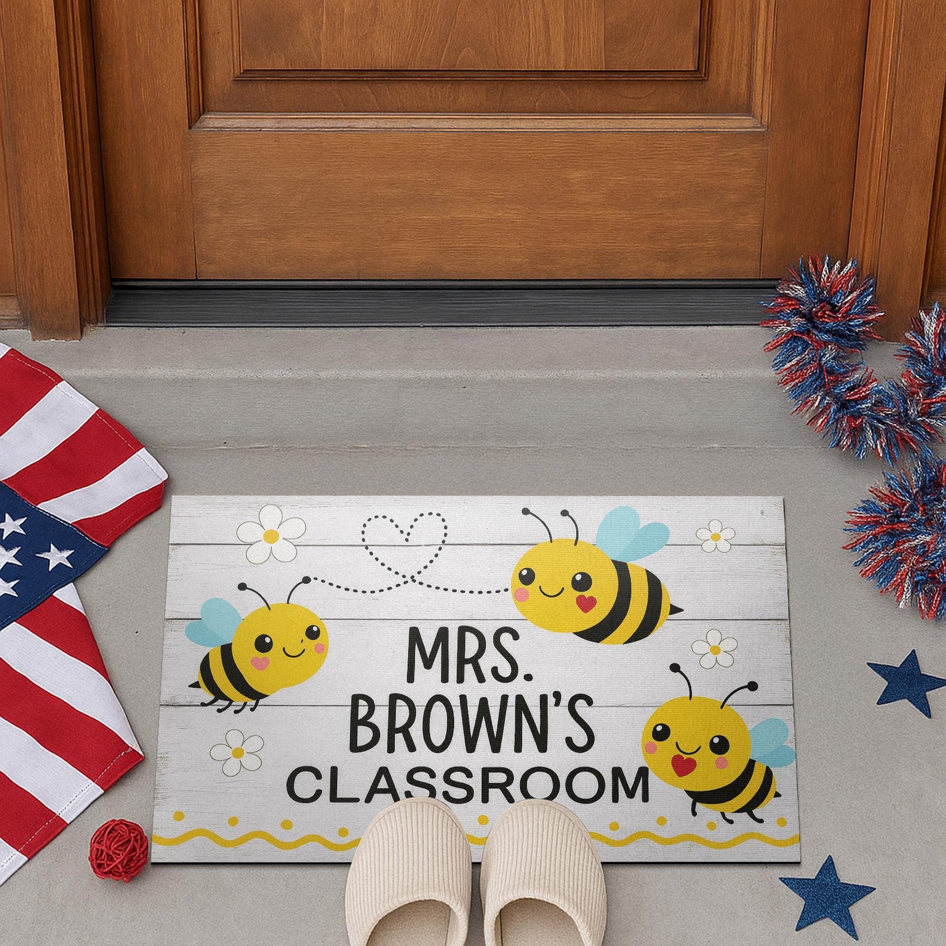 Teacher Classroom Doormat – Cute Bee Theme Welcome Mat, Personalized Teacher Rug, Back to School Door Decor for Class Entry, School Doormat