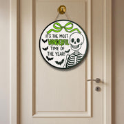 Funny Halloween Skeleton Sign, Most Wonderful Time of the Year Decor, Spooky Wooden Door Hanger, Bat Skeleton Wall Art