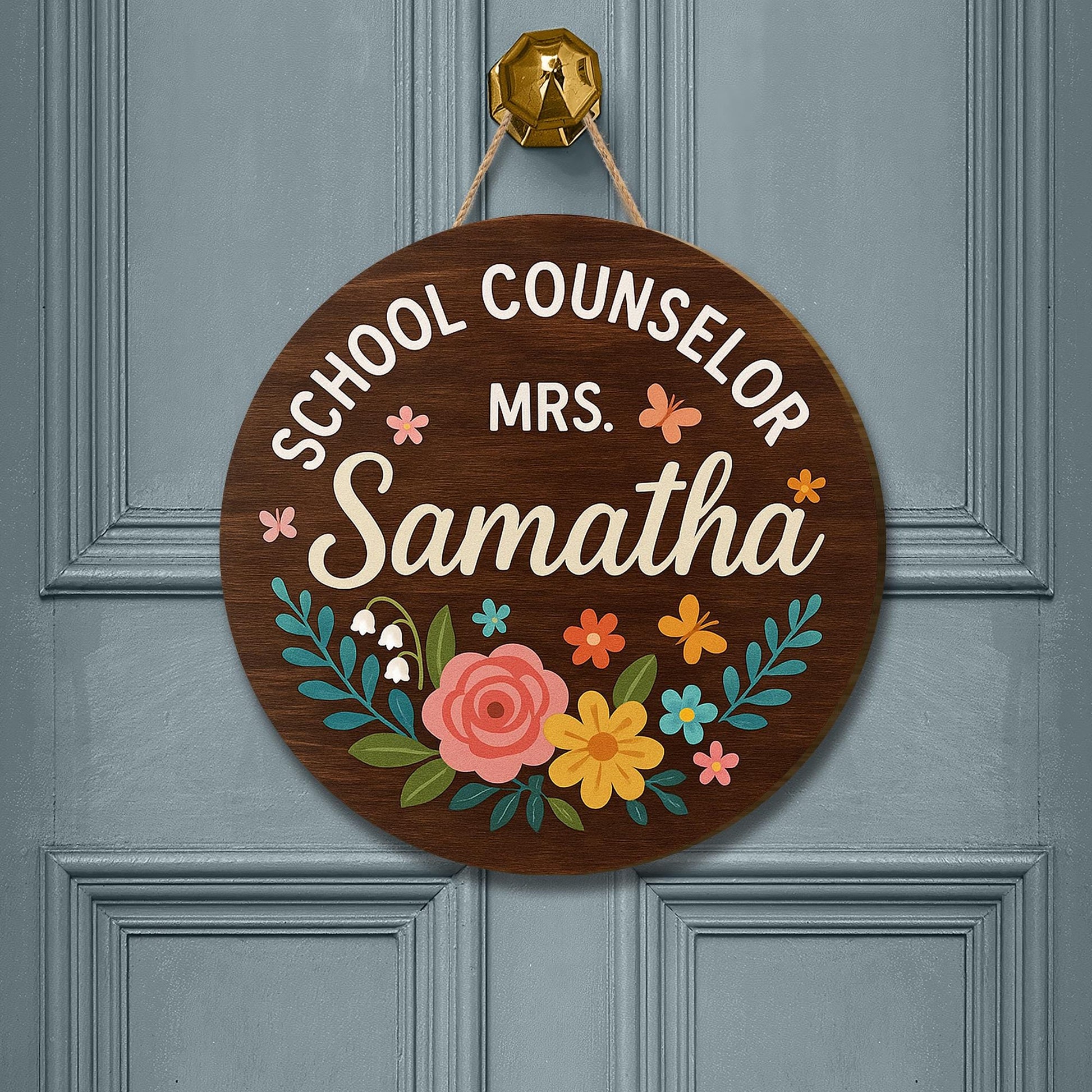 School Counselor Door Sign, Personalized Floral Wooden Name Plaque, Custom Office Decor for Counselor, Teacher Gift Idea