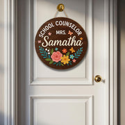 School Counselor Door Sign, Personalized Floral Wooden Name Plaque, Custom Office Decor for Counselor, Teacher Gift Idea
