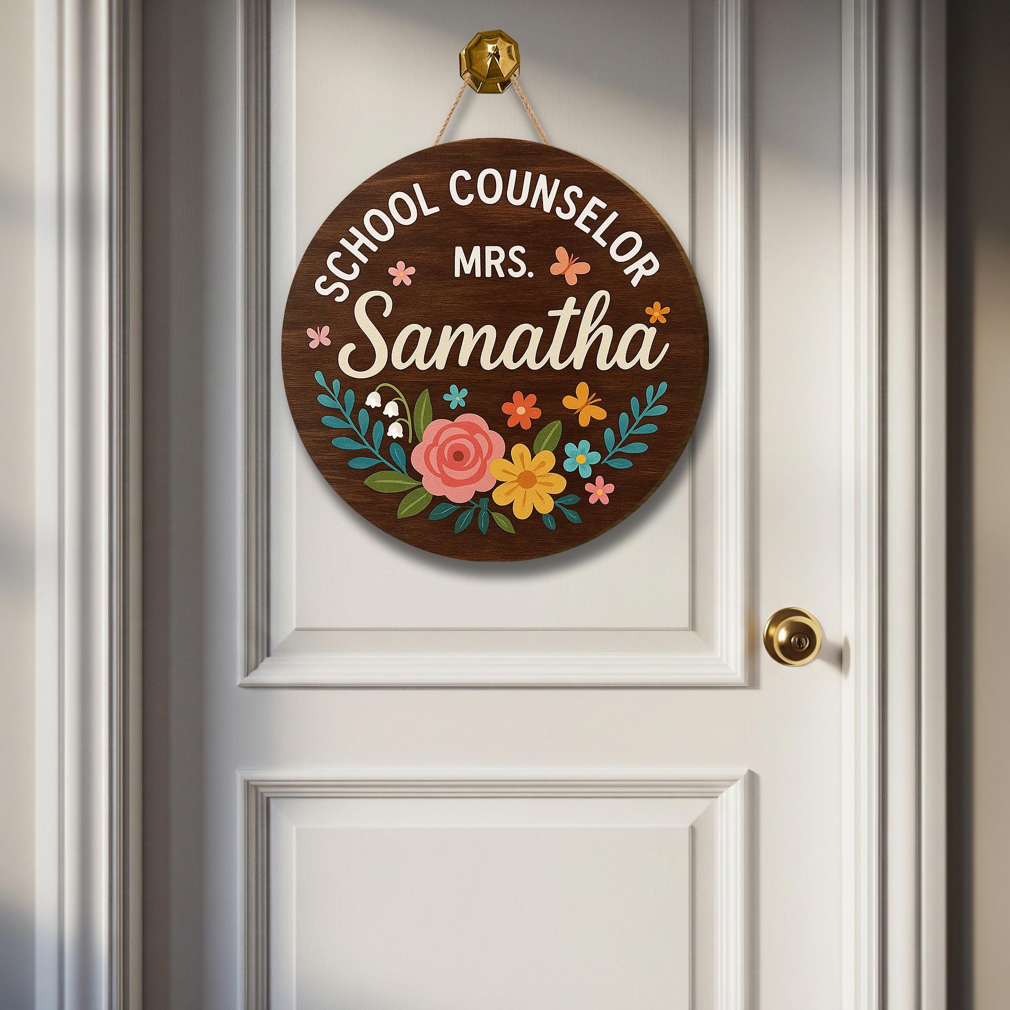 School Counselor Door Sign, Personalized Floral Wooden Name Plaque, Custom Office Decor for Counselor, Teacher Gift Idea