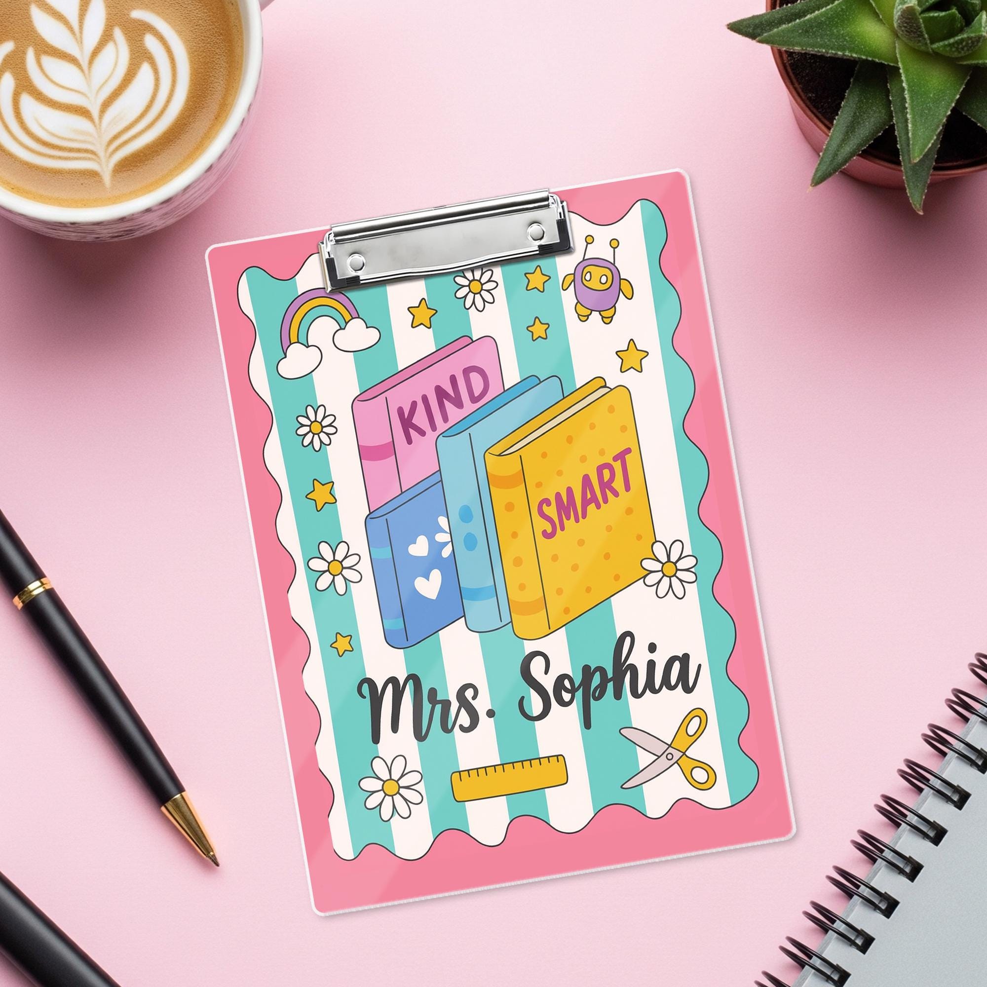 Personalized Teacher Clipboard – Cute Kind Smart Book Design, Custom Classroom Gift for Teachers, Back to School Office Supply, Educators