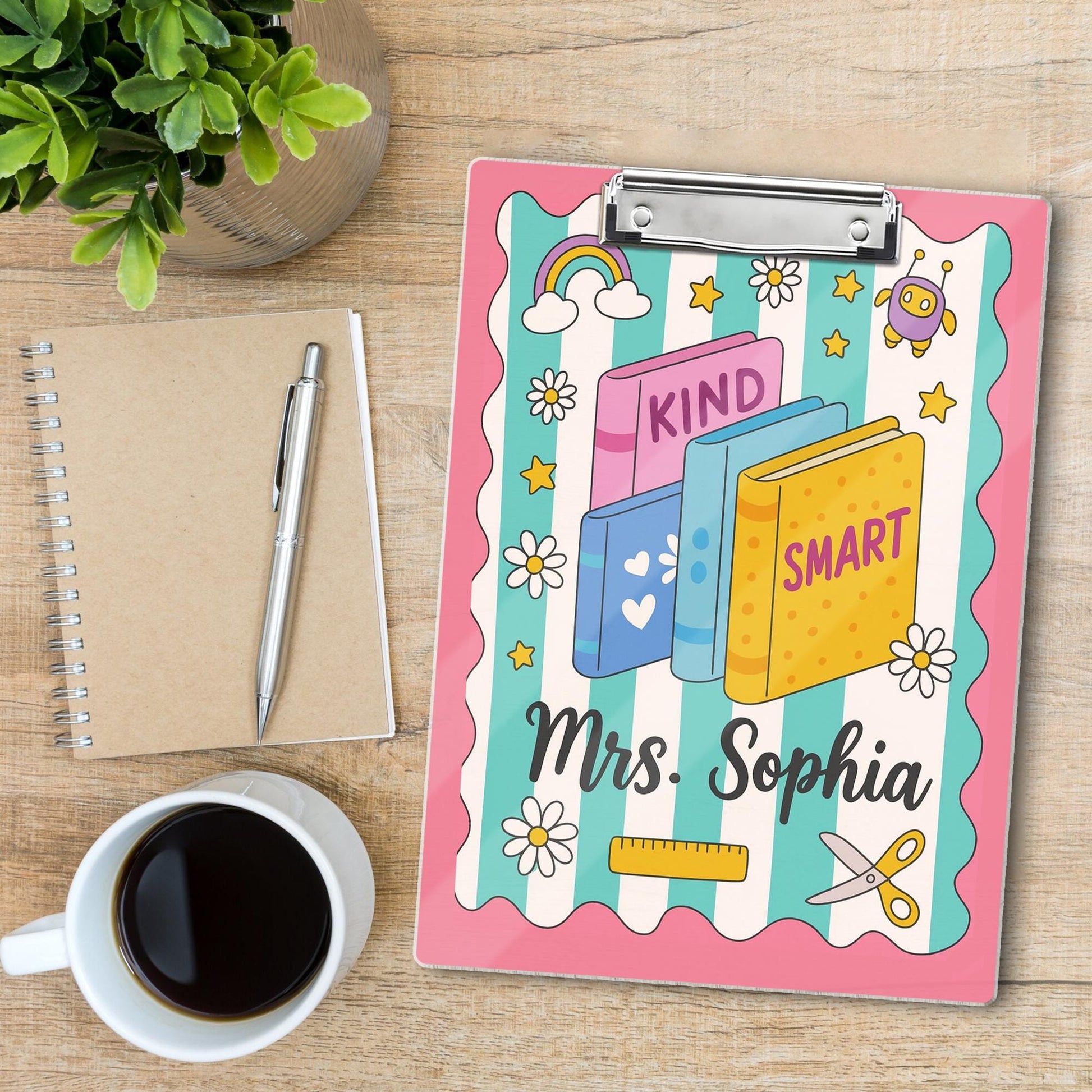 Personalized Teacher Clipboard – Cute Kind Smart Book Design, Custom Classroom Gift for Teachers, Back to School Office Supply, Educators