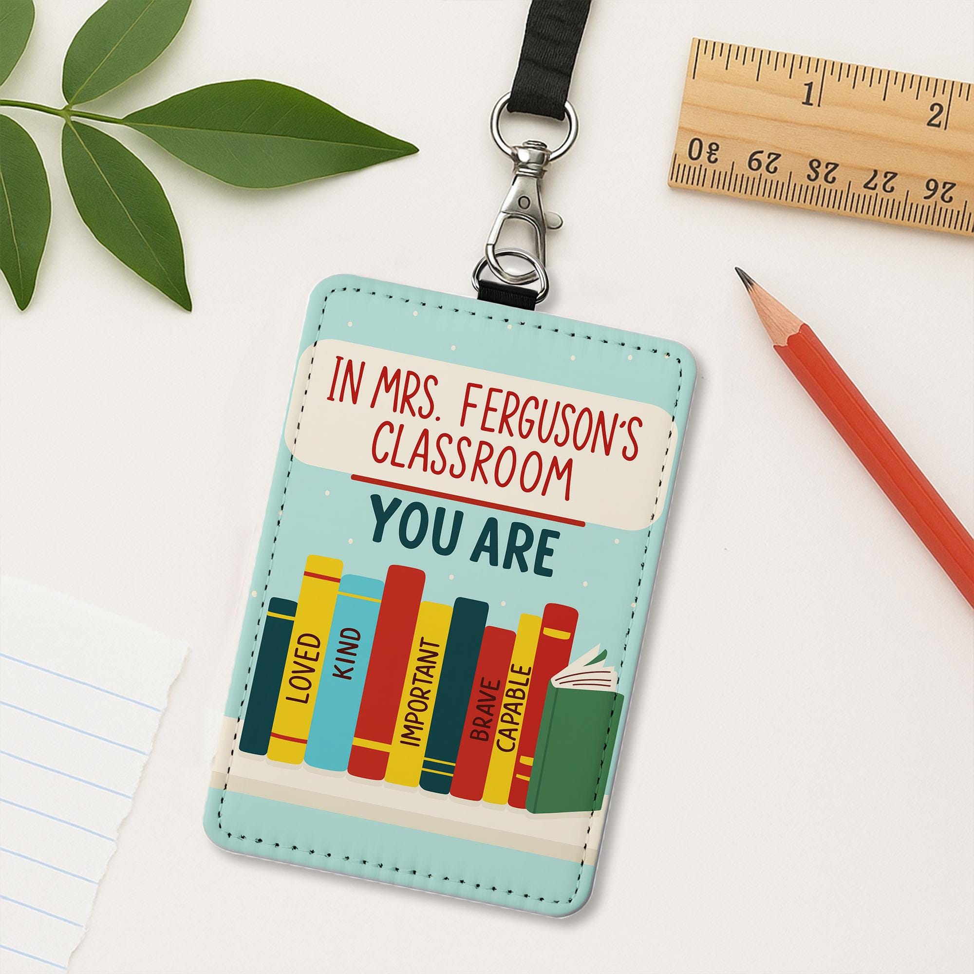 Personalized Teacher ID Holder – Teachers Classroom Badge Reel, Book Theme Lanyard Card Holder, Back to School Teacher Gift, School Supplies