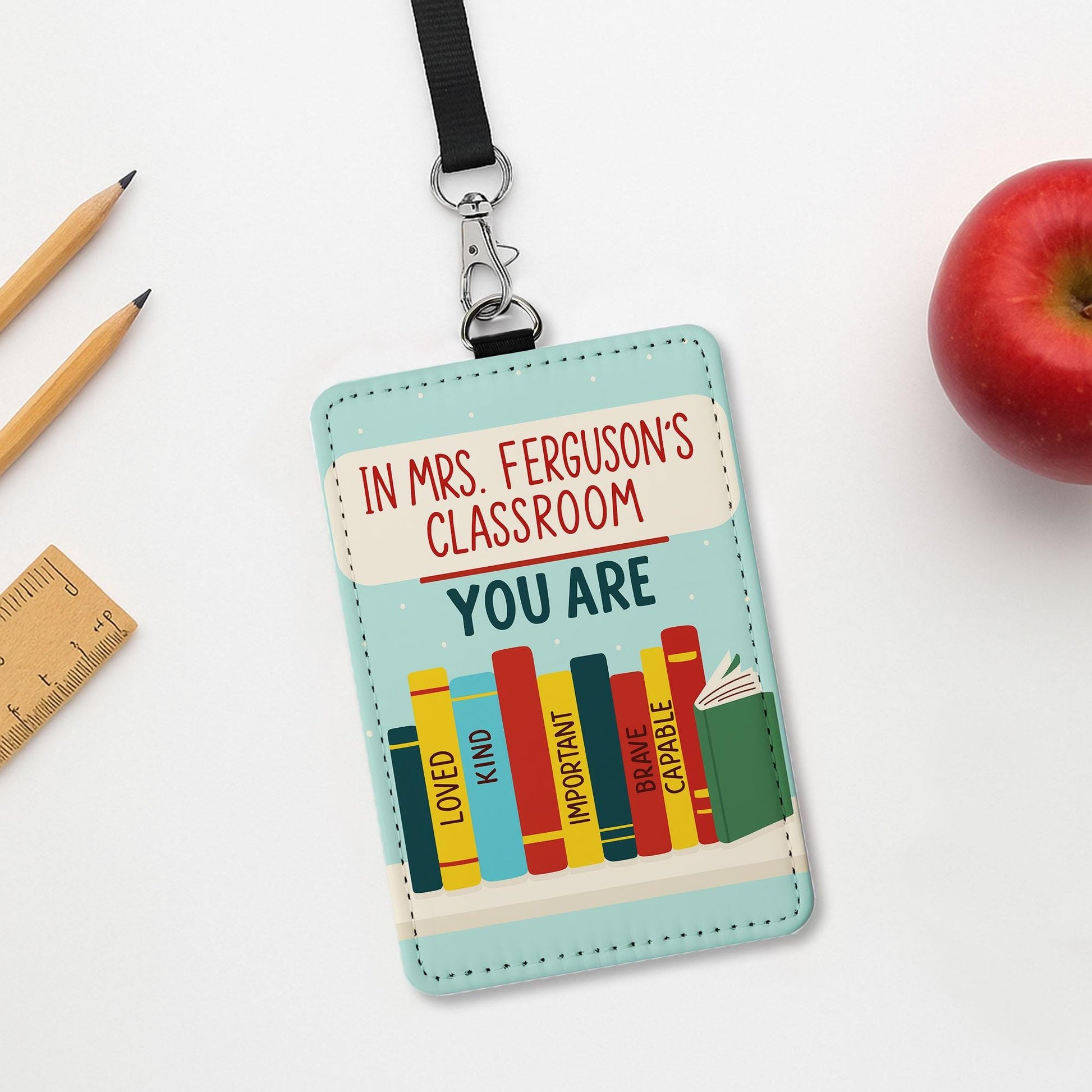 Personalized Teacher ID Holder – Teachers Classroom Badge Reel, Book Theme Lanyard Card Holder, Back to School Teacher Gift, School Supplies