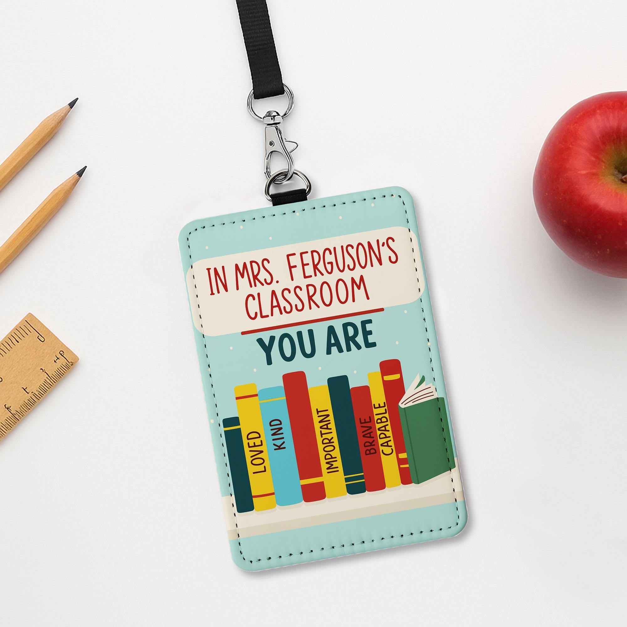 Personalized Teacher ID Holder – Teachers Classroom Badge Reel, Book Theme Lanyard Card Holder, Back to School Teacher Gift, School Supplies