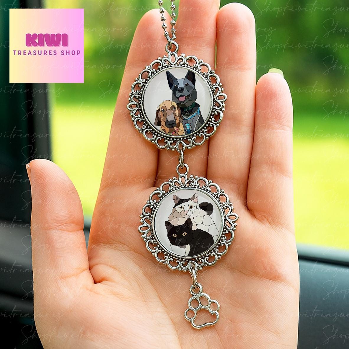 Custom Pet Portrait Car Charm | Personalized Pet Photo Rearview Mirror Accessory | Cat & Dog Memorial Gift | Pet Owner Car Decoration