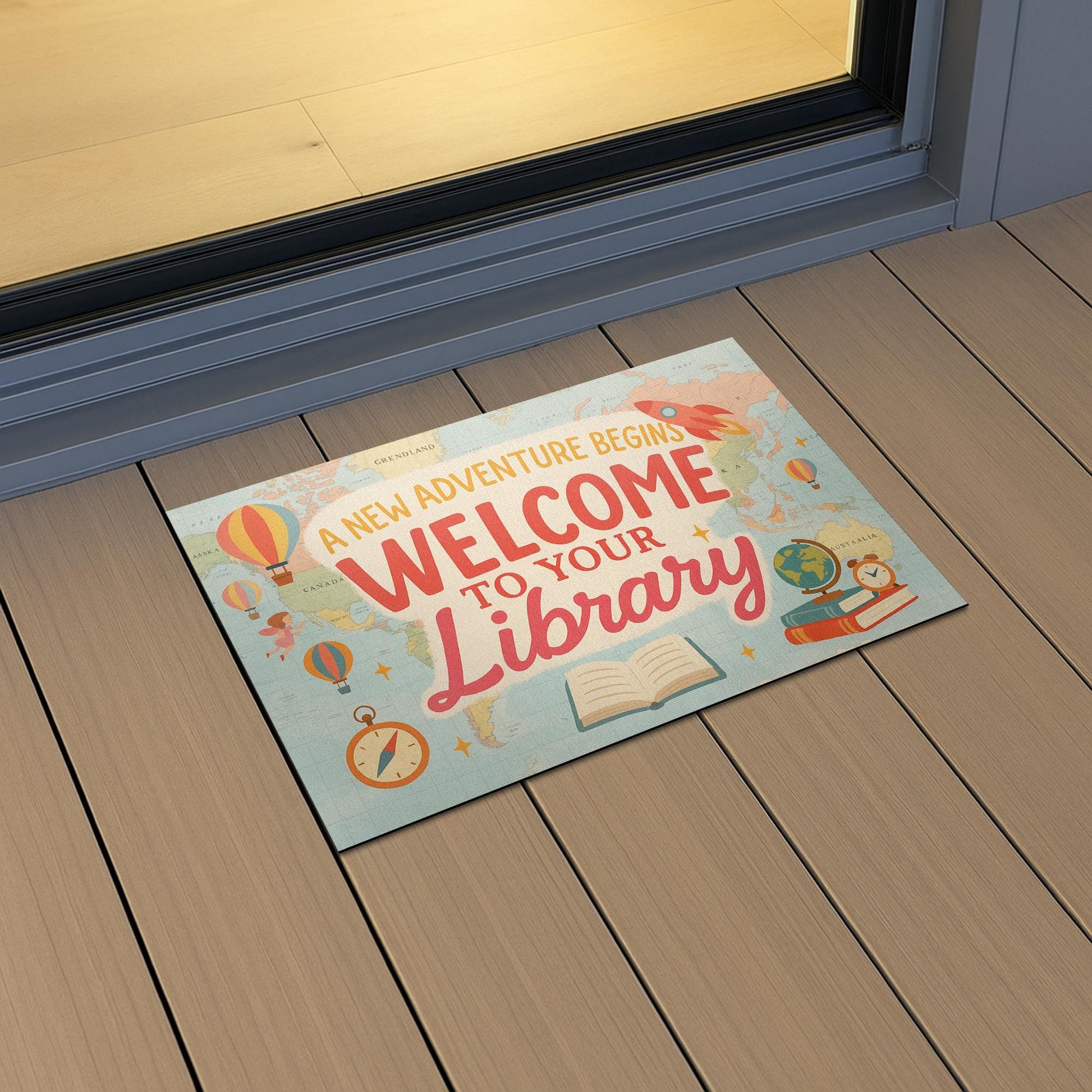 Library Welcome Doormat, A New Adventure Begins Rug, Book Themed Entry Mat, School Library Decor, Reading Classroom Gift