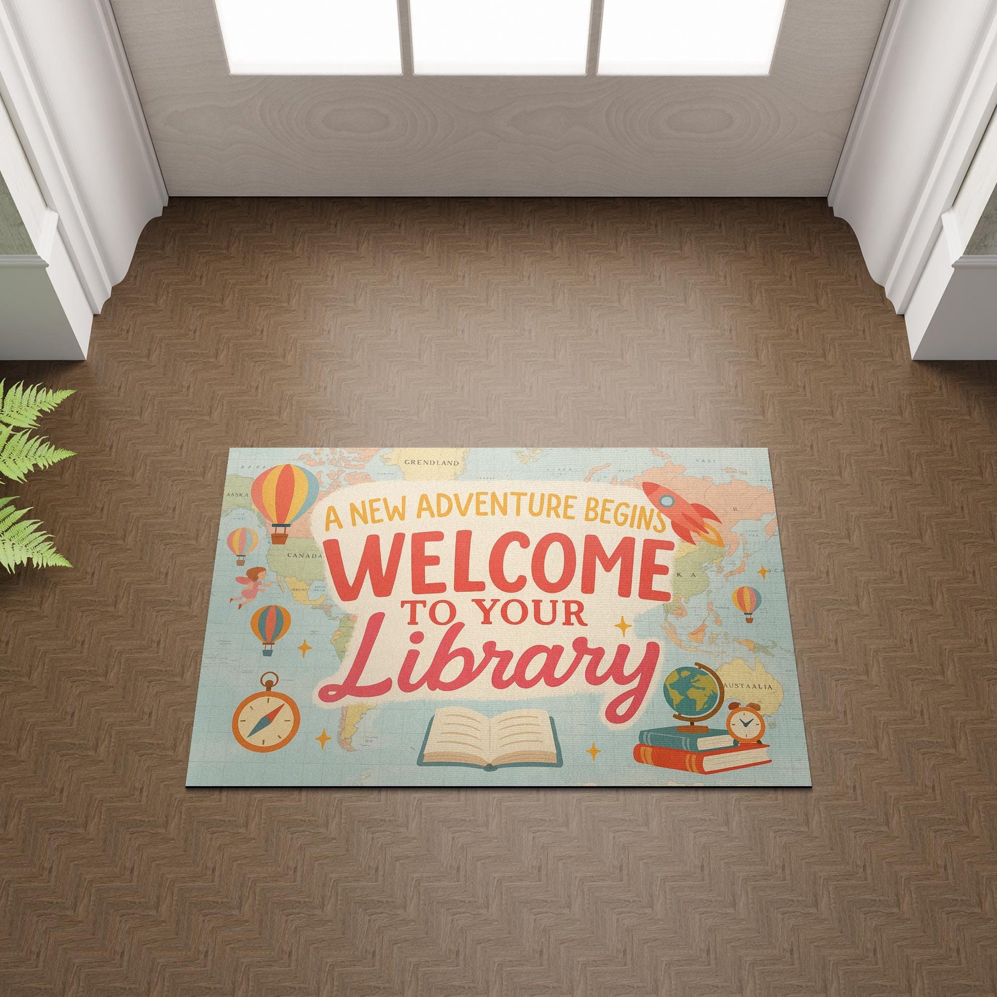 Library Welcome Doormat, A New Adventure Begins Rug, Book Themed Entry Mat, School Library Decor, Reading Classroom Gift