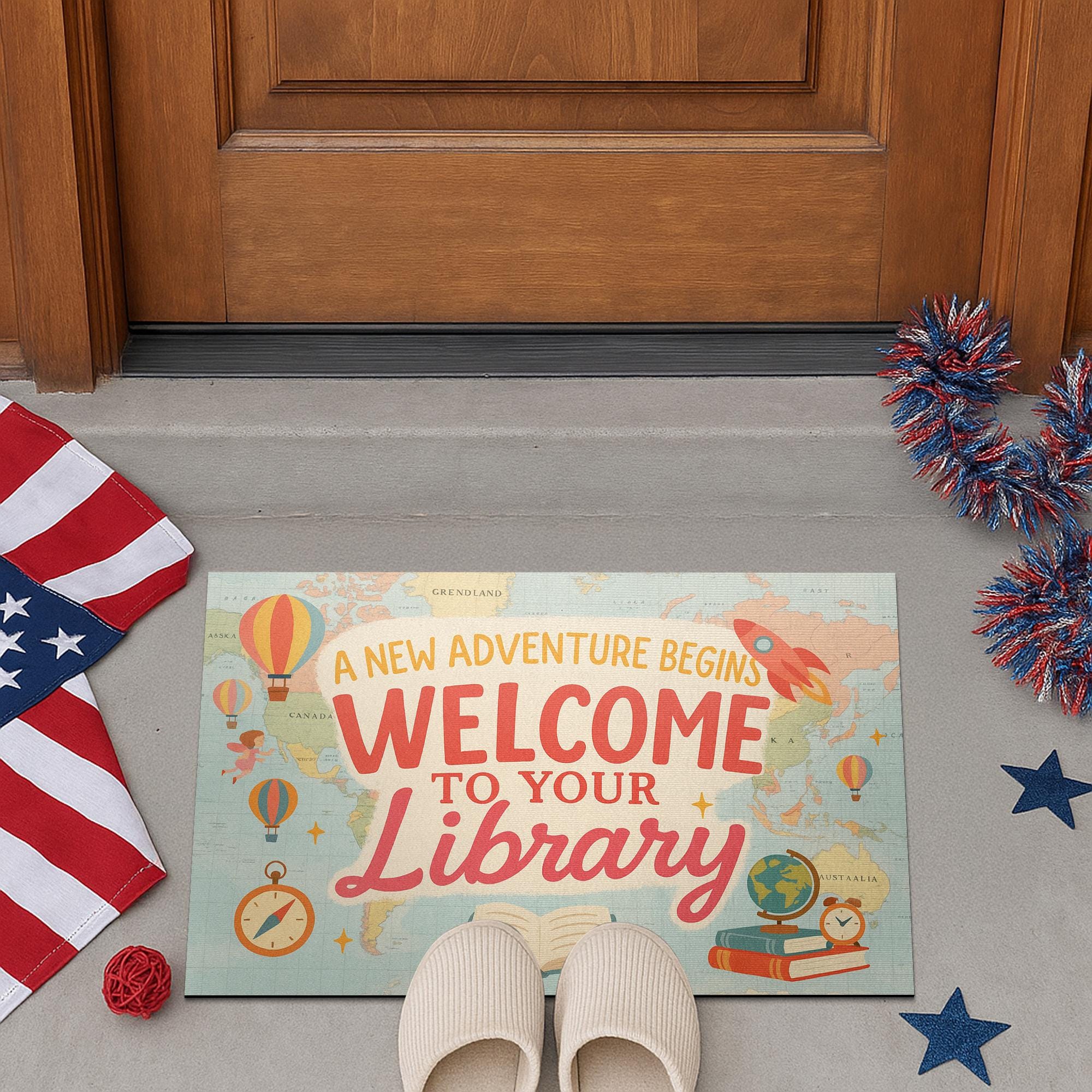 Library Welcome Doormat, A New Adventure Begins Rug, Book Themed Entry Mat, School Library Decor, Reading Classroom Gift