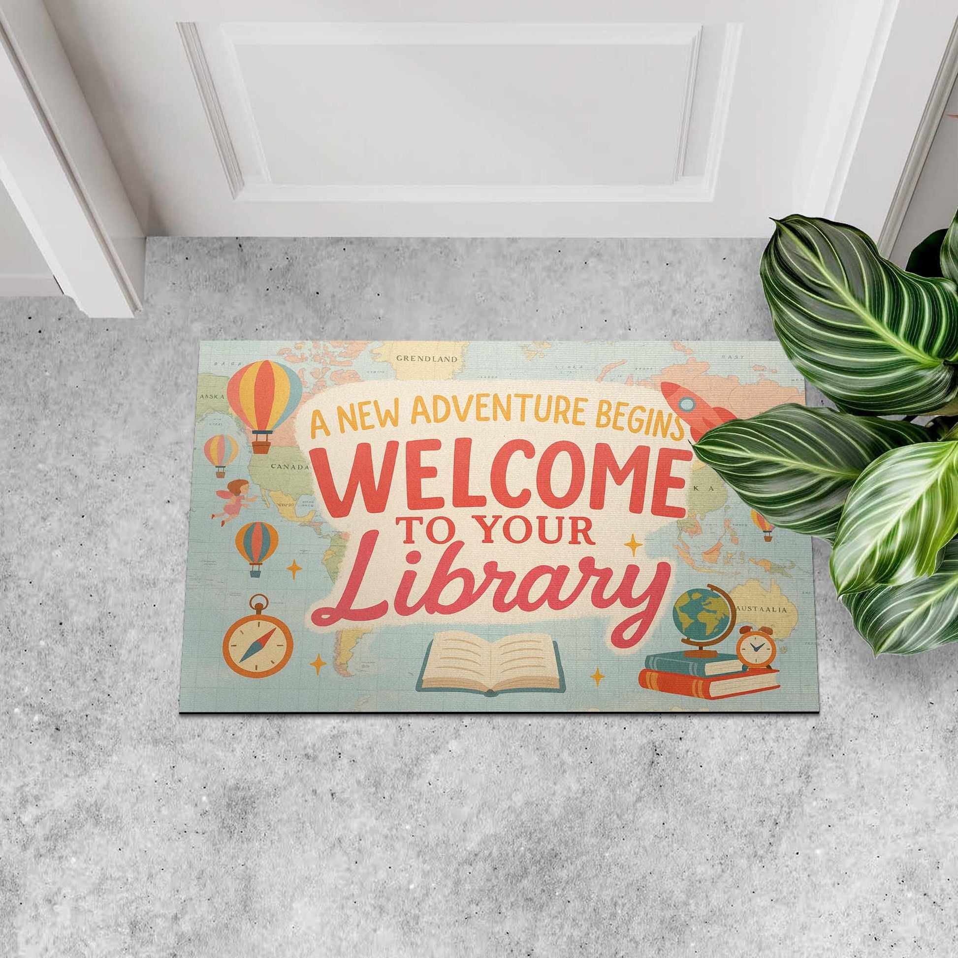 Library Welcome Doormat, A New Adventure Begins Rug, Book Themed Entry Mat, School Library Decor, Reading Classroom Gift