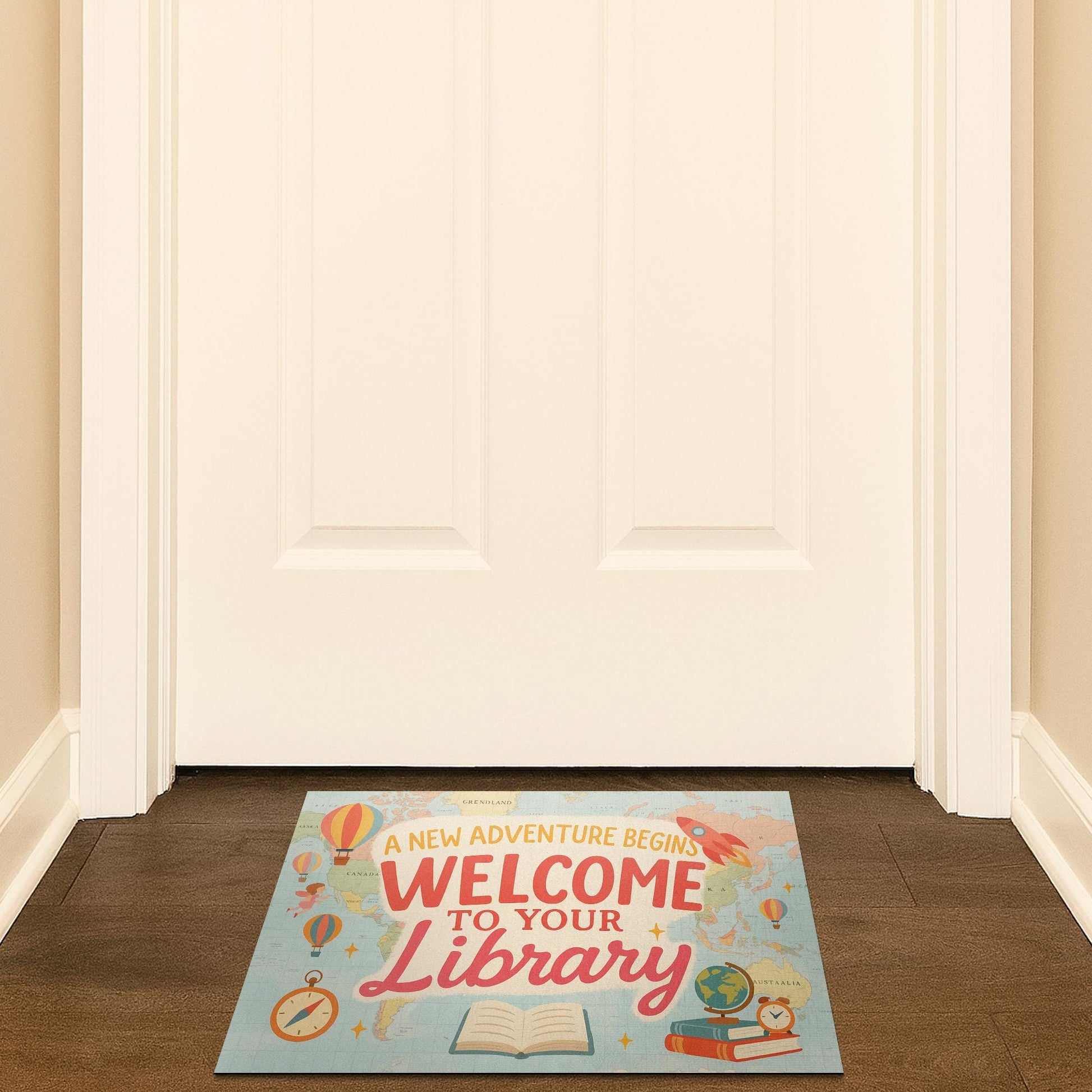 Library Welcome Doormat, A New Adventure Begins Rug, Book Themed Entry Mat, School Library Decor, Reading Classroom Gift