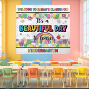 Beautiful Day to Learn Kindergarten Tapestry, Custom Classroom Wall Decor, Rainbow Teacher Sign, Back to School Personalized Tapestry Banner