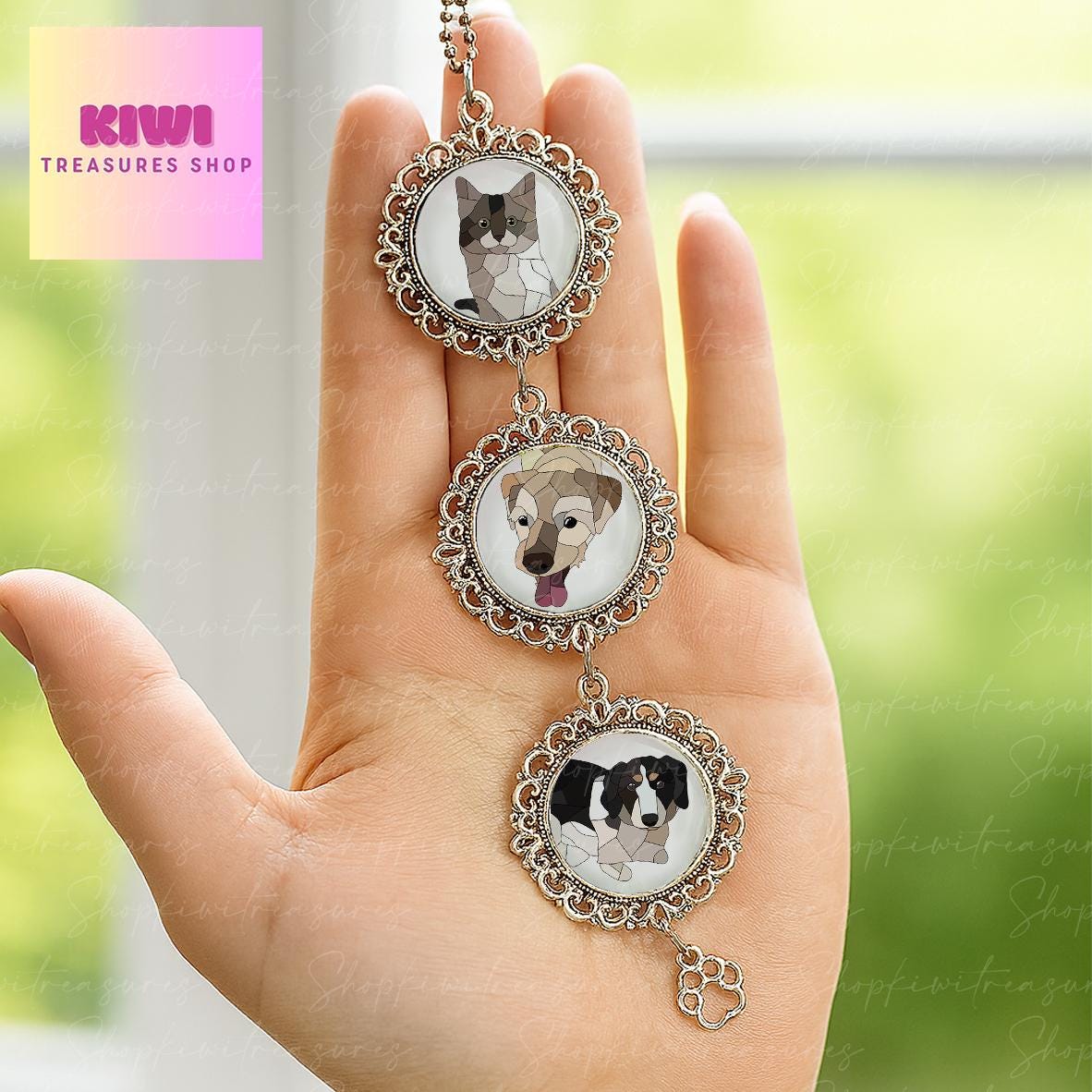 Custom Pet Portrait Car Charm | Personalized Pet Photo Rearview Mirror Accessory | Cat & Dog Memorial Gift | Pet Owner Car Decoration