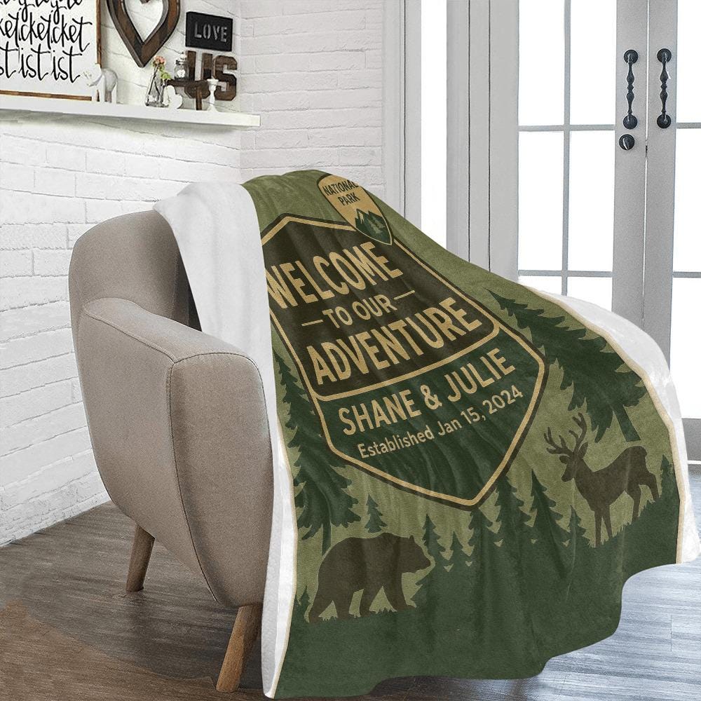 Personalized Adventure Blanket, National Park Couple Gift, Custom Camping Throw, Wedding Anniversary  Blanket, Outdoorsy Couple Blanket