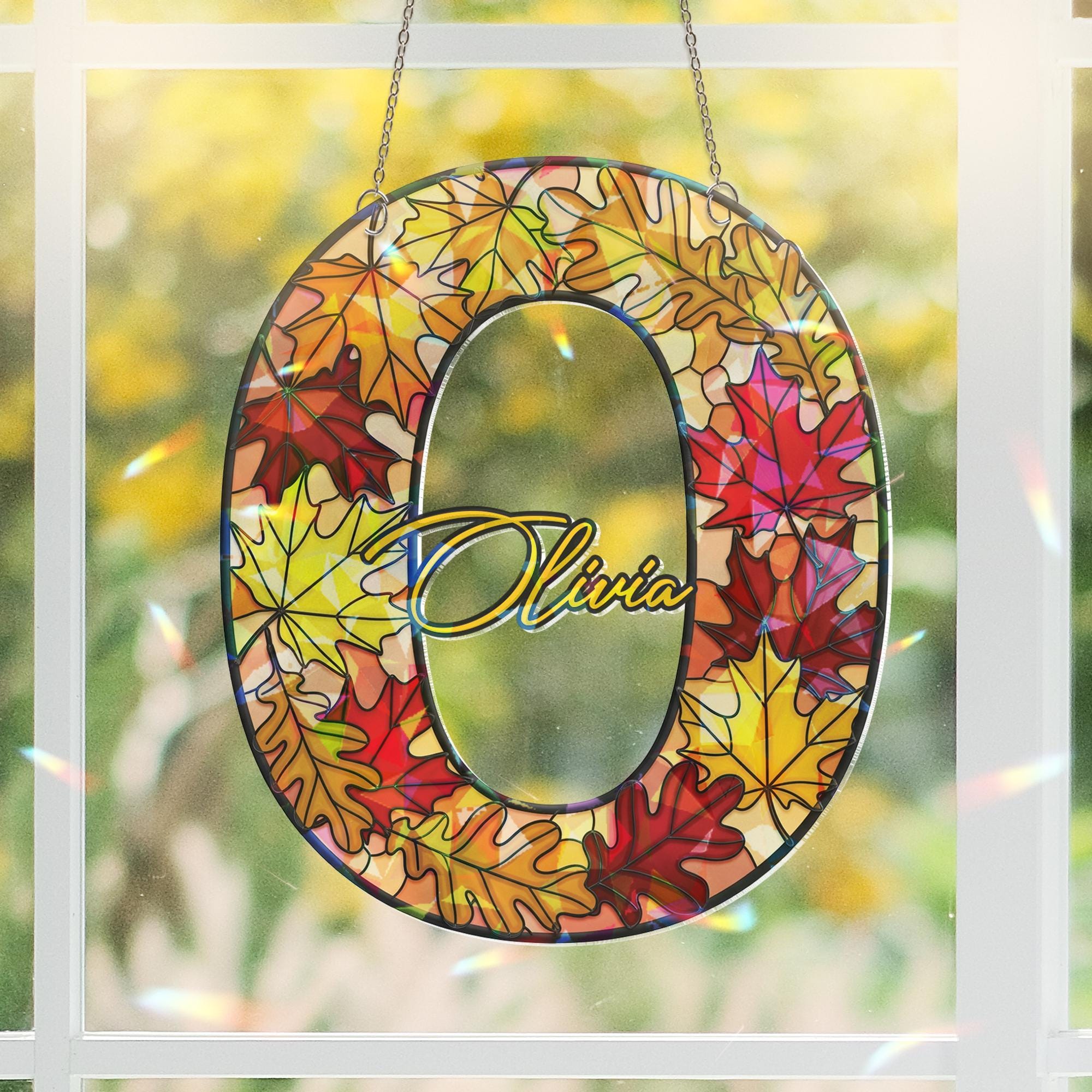 Custom Name & Letter Acrylic Suncatcher, Cute Suncatcher Autumn Leaf Monogram, Personalized Window Hanging Gift, Custom Cute Gift