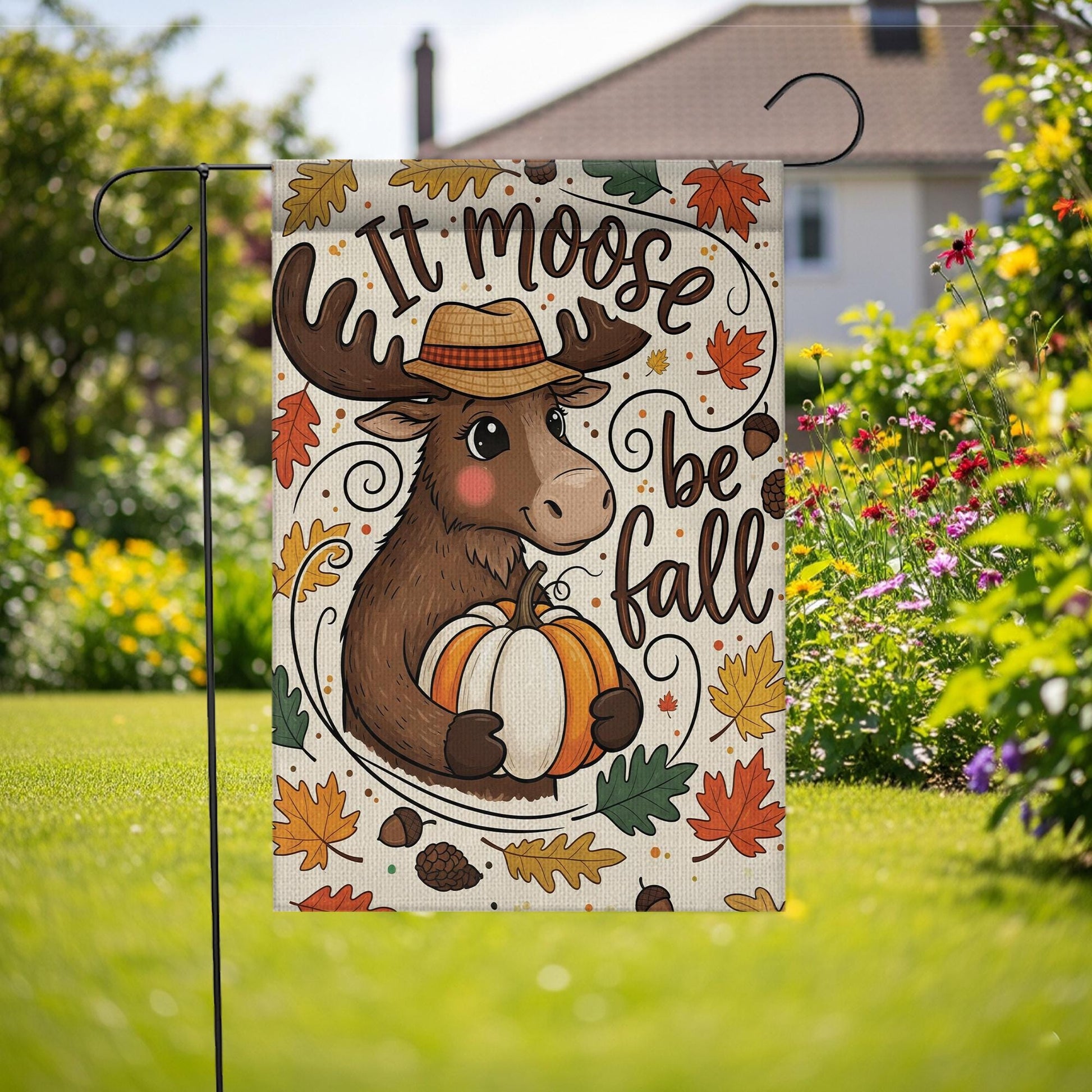 It Moose Be Fall Garden Flag, Cute Fall Yard Decor, Moose Pumpkin Decorative Flag, Autumn Outdoor Porch Decoration