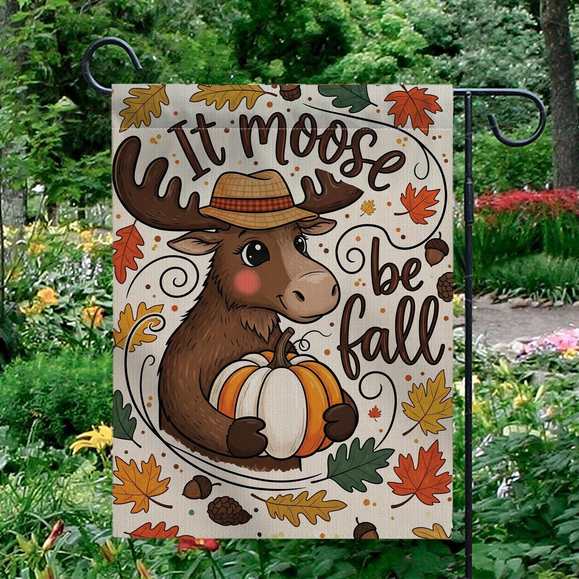 It Moose Be Fall Garden Flag, Cute Fall Yard Decor, Moose Pumpkin Decorative Flag, Autumn Outdoor Porch Decoration