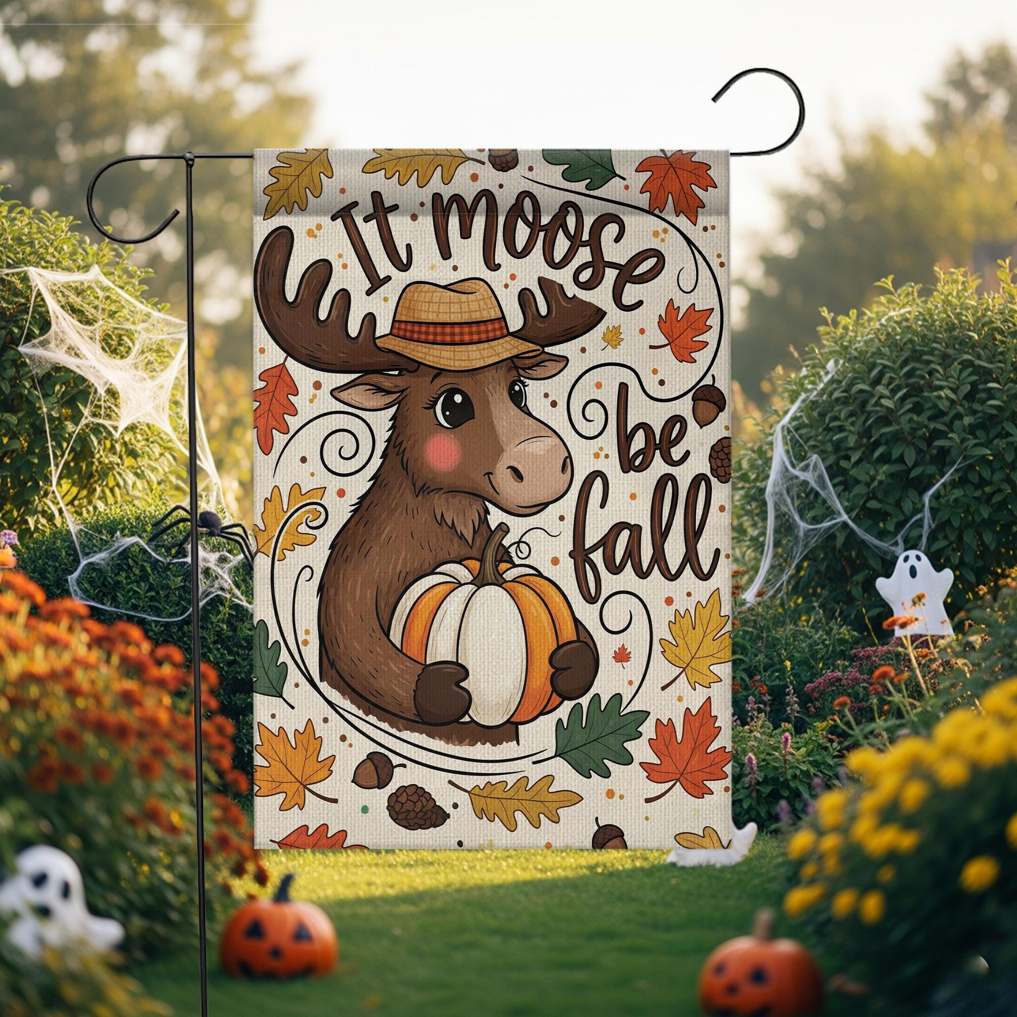 It Moose Be Fall Garden Flag, Cute Fall Yard Decor, Moose Pumpkin Decorative Flag, Autumn Outdoor Porch Decoration