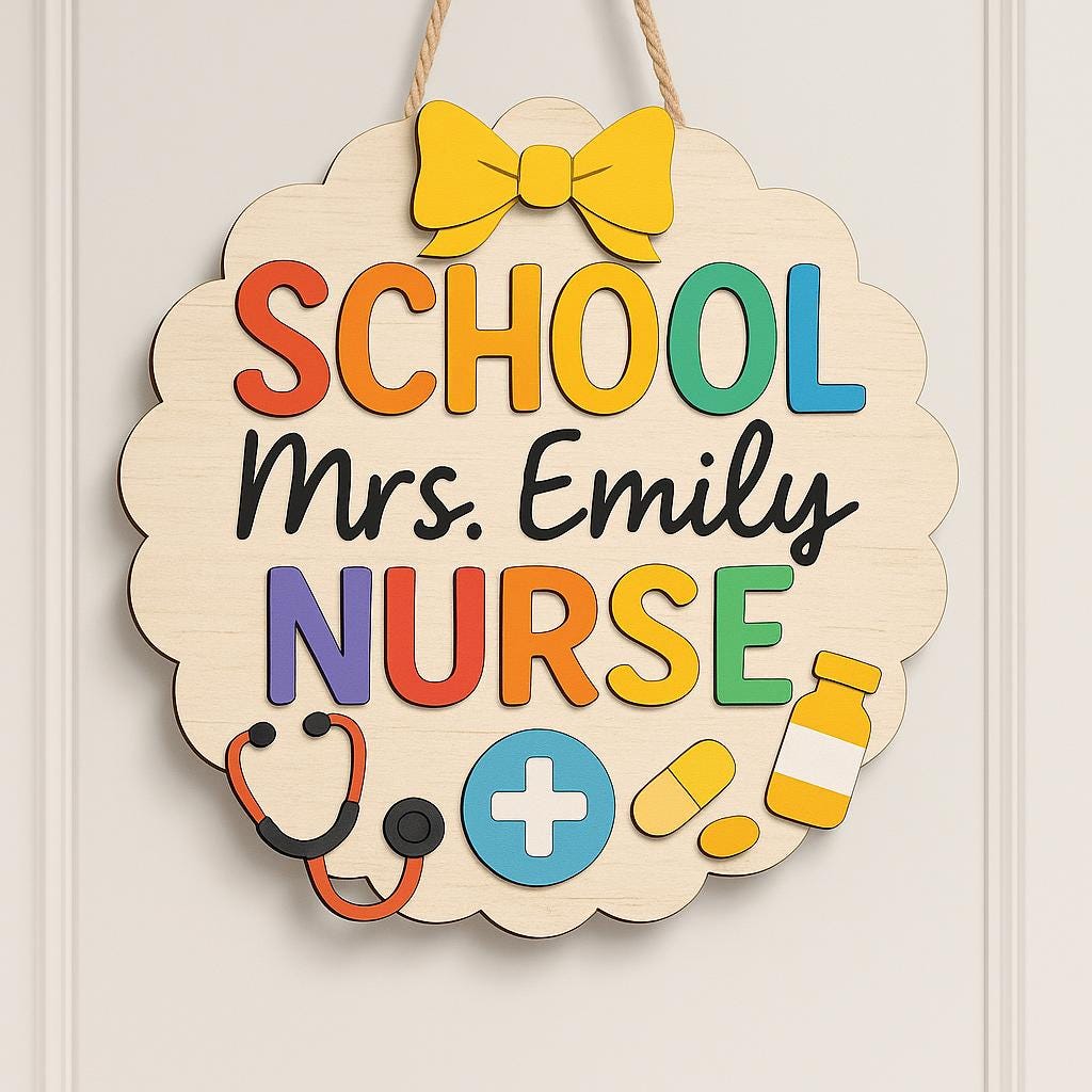 Custom School Nurse Door Sign – Personalized Nurse Office Sign – Nurse Name Plaque with Medical Icons – Back to School Nurse Gift