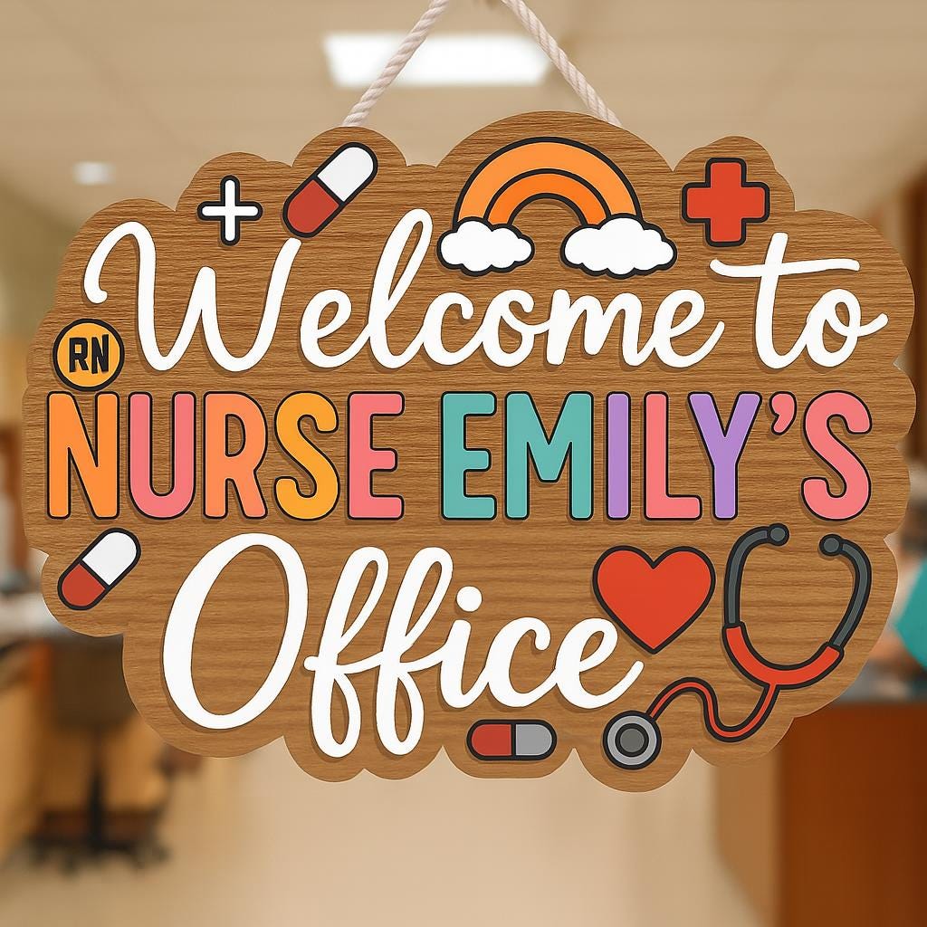 Personalized Nurse Office Sign – Welcome Door Sign with Name – Cute RN Decor with Medical Icons – Custom Nurse Gift for Clinic or School