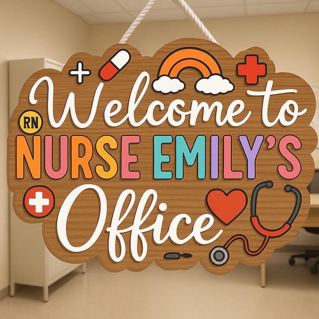 Personalized Nurse Office Sign – Welcome Door Sign with Name – Cute RN Decor with Medical Icons – Custom Nurse Gift for Clinic or School