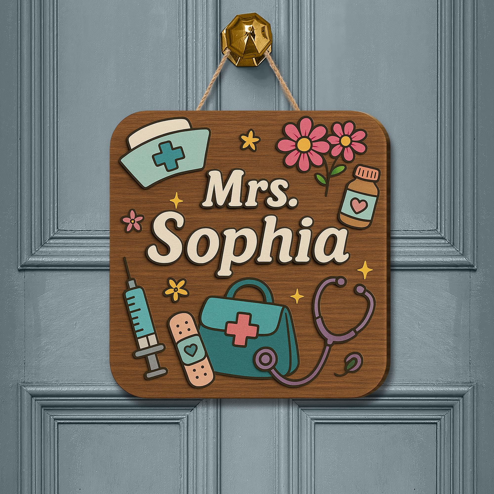 Personalized Nurse Door Sign – Custom Medical Office Plaque – Cute Nurse Name Sign with Flowers & Icons – Nurse Appreciation Gift Decor