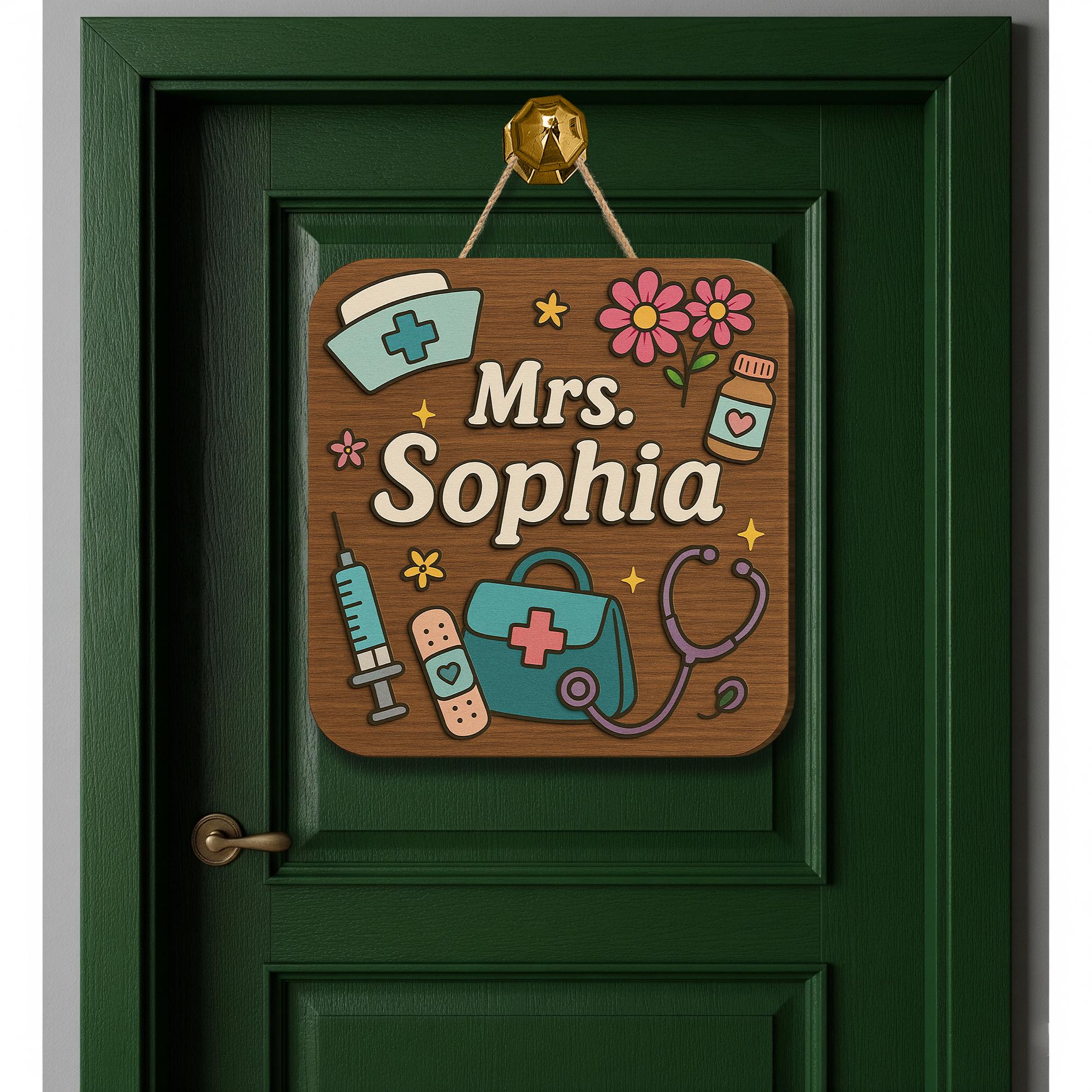 Personalized Nurse Door Sign – Custom Medical Office Plaque – Cute Nurse Name Sign with Flowers & Icons – Nurse Appreciation Gift Decor