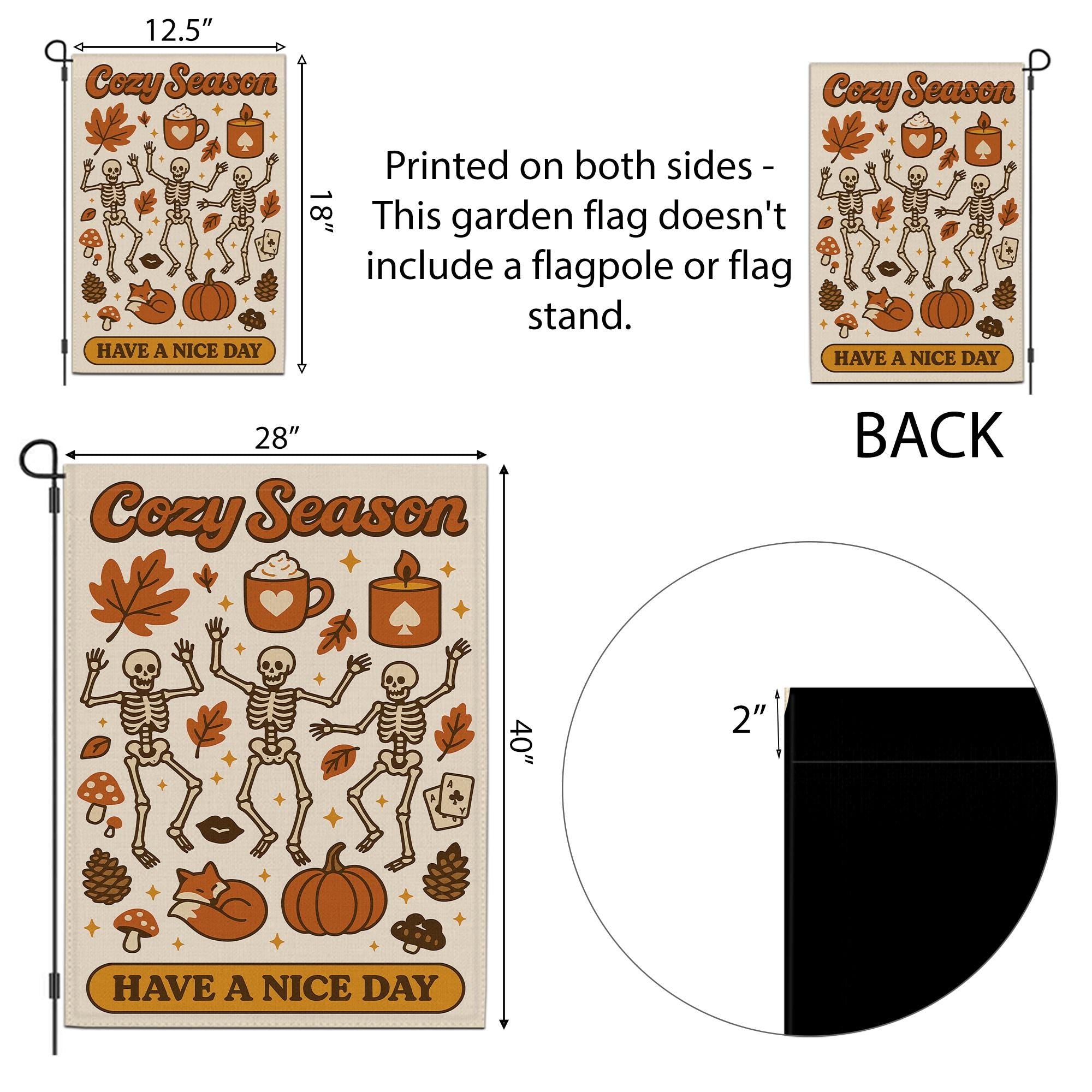 Cozy Season Garden Flag, Dancing Skeletons Fall Yard Decor, Autumn Halloween Outdoor Sign, Pumpkin Spice Porch Decoration