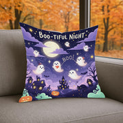 Boo Tiful Night , Halloween Throw Pillow, Cute Ghosts & Haunted House Cushion, Spooky Full Moon Fall Decor, Kids Halloween Gift
