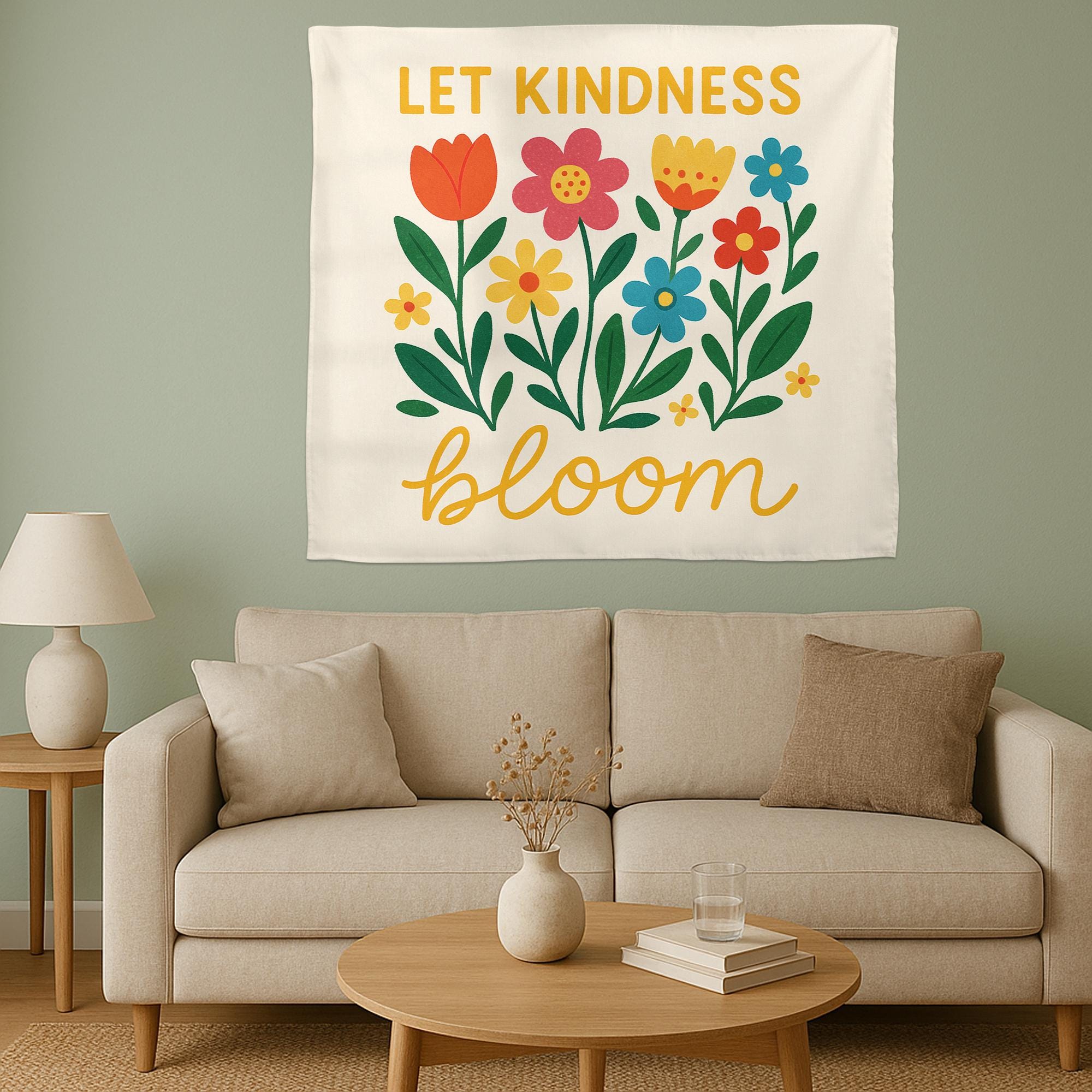 Let Kindness Bloom Tapestry, Motivational Floral Wall Hanging, Positive Quote Classroom Decor, Teacher School Room Wall Art