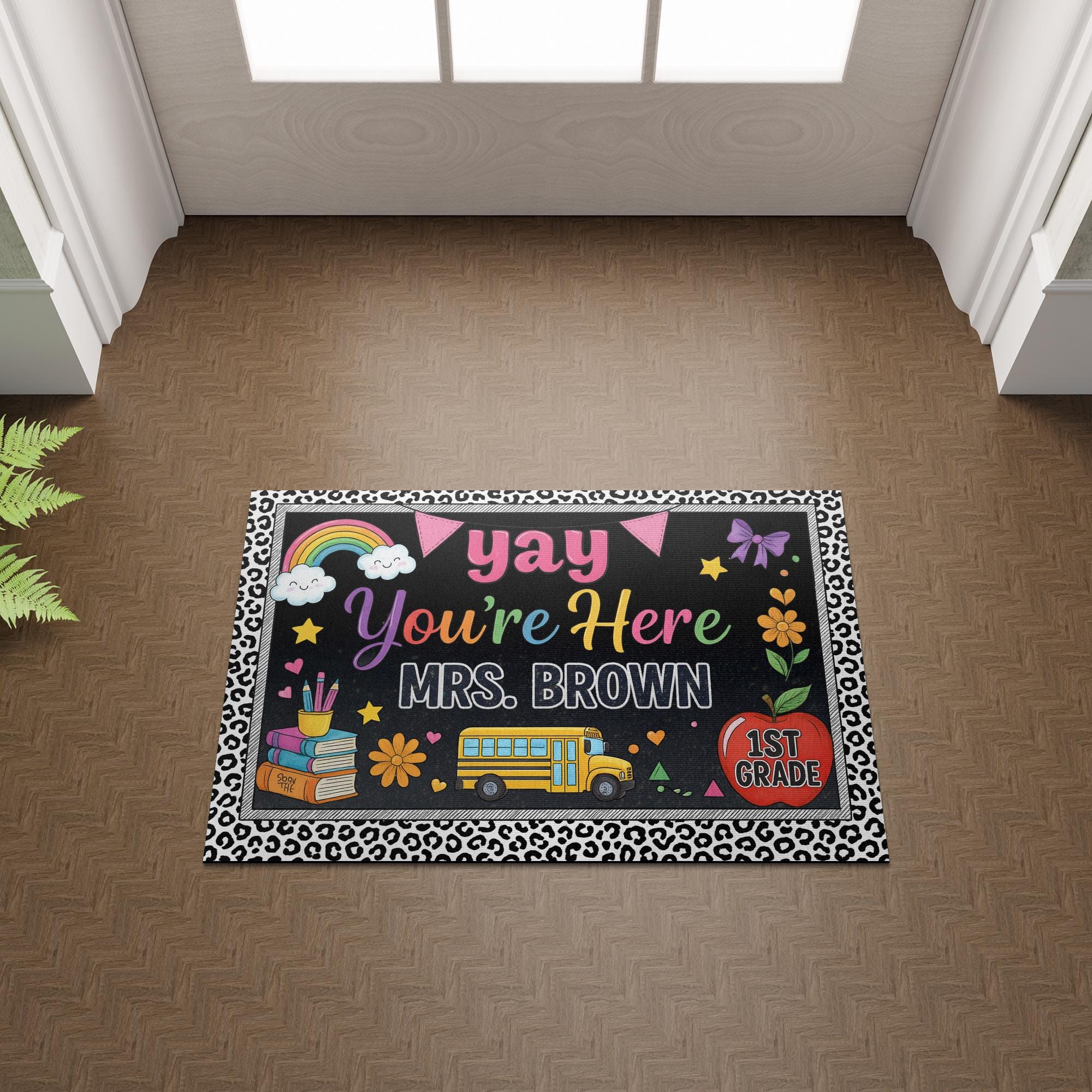 Yay You're Here Teacher Doormat, Personalized Classroom Welcome Mat, Custom Name School Entry Rug, Back to School Teacher Gift