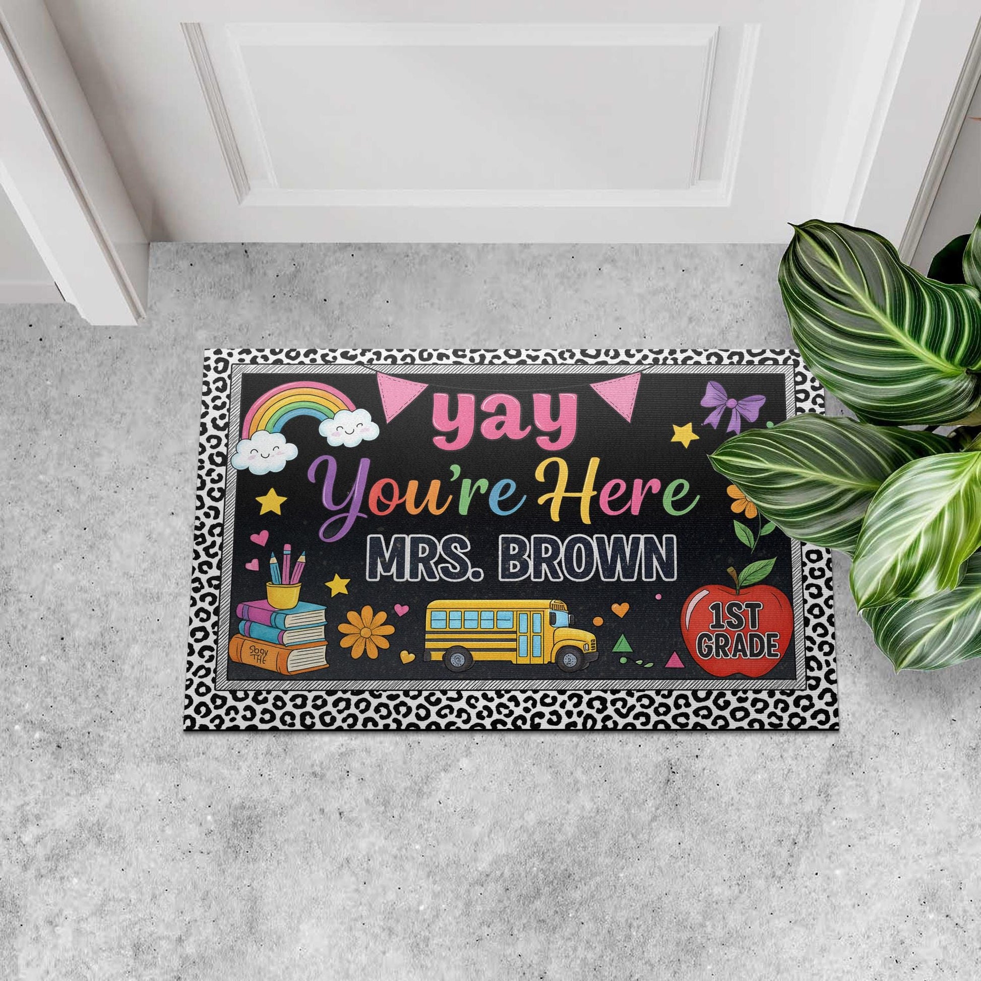 Yay You're Here Teacher Doormat, Personalized Classroom Welcome Mat, Custom Name School Entry Rug, Back to School Teacher Gift