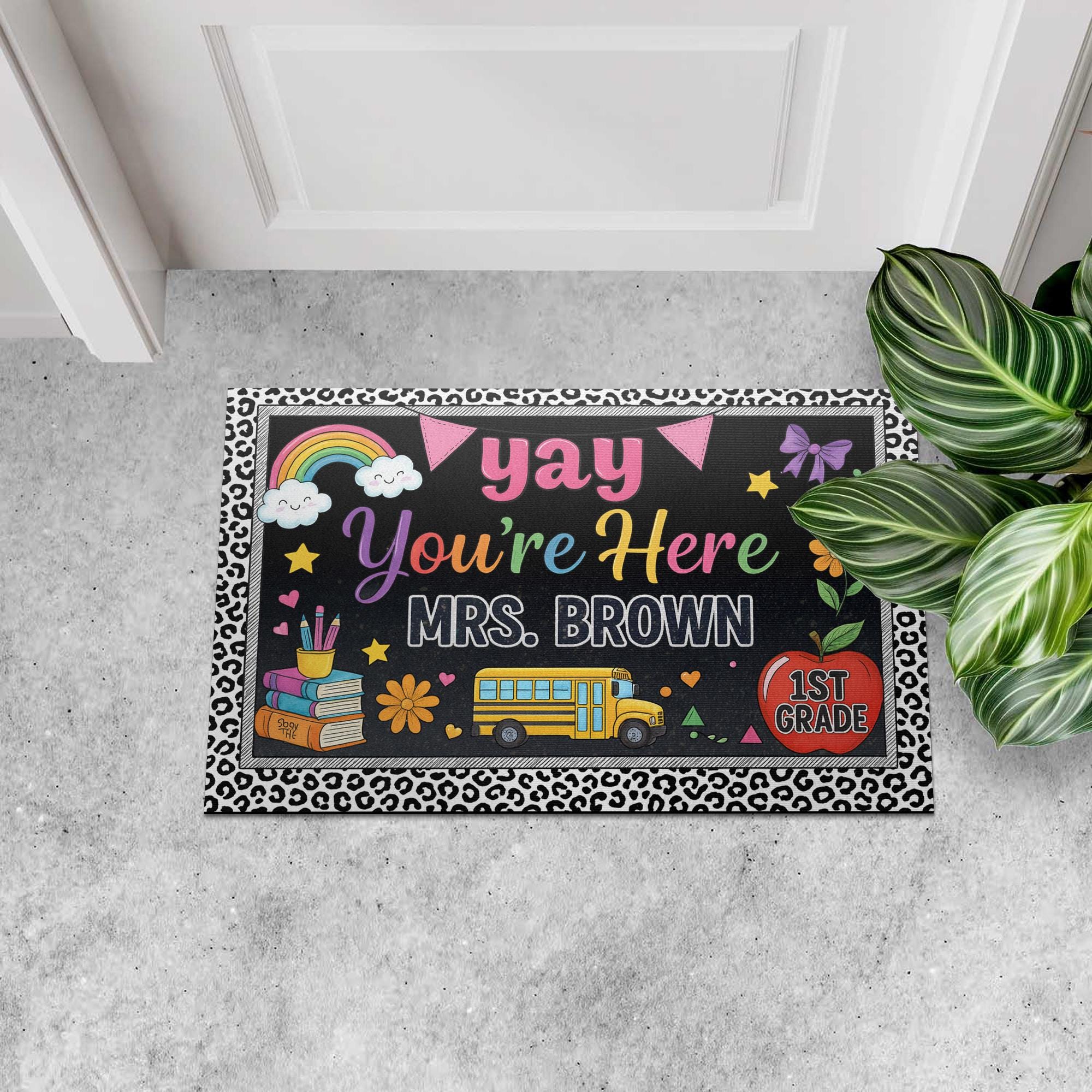 Yay You're Here Teacher Doormat, Personalized Classroom Welcome Mat, Custom Name School Entry Rug, Back to School Teacher Gift