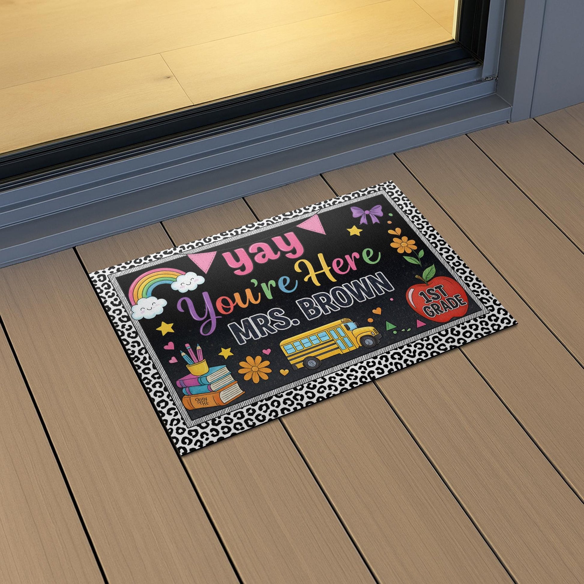 Yay You're Here Teacher Doormat, Personalized Classroom Welcome Mat, Custom Name School Entry Rug, Back to School Teacher Gift